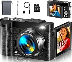 Cámara digital 4K para fotografía- Cámara de vlogging de enfoque automático de 50 MP con pantalla abatible de 2.8 pulgadas, zoom digital 16X, cámara compacta de apuntar y disparar con SD de 64 GB para