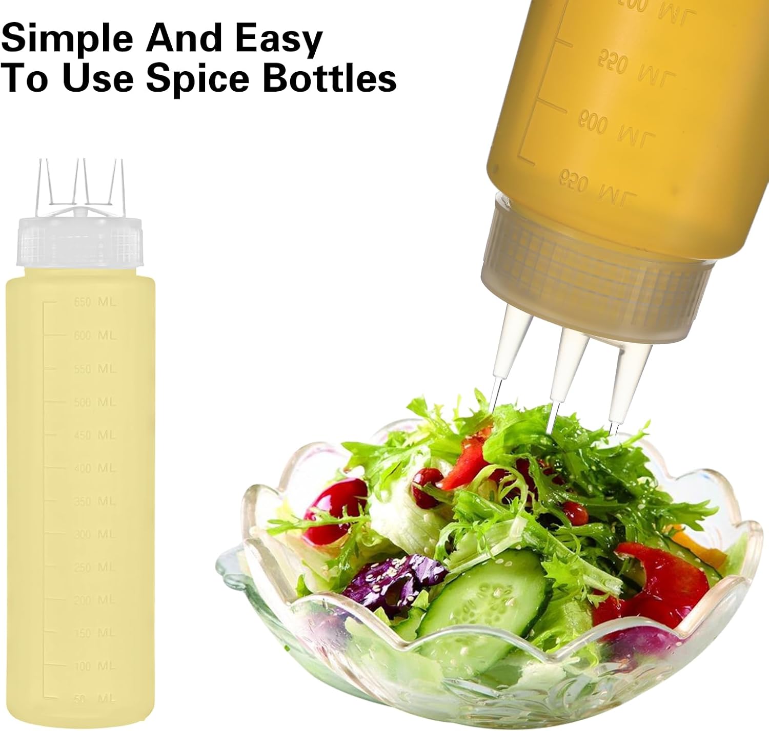 4 Pack 23oz Plastic Squeeze Bottles For Sauces Plastic Squeeze Condiment Bottles 3 Holes Sauce Squeeze Bottle Squirt Bottle for Ketchup, Salad Dressing, Sauce, Condiments, Oil, Honey (White)