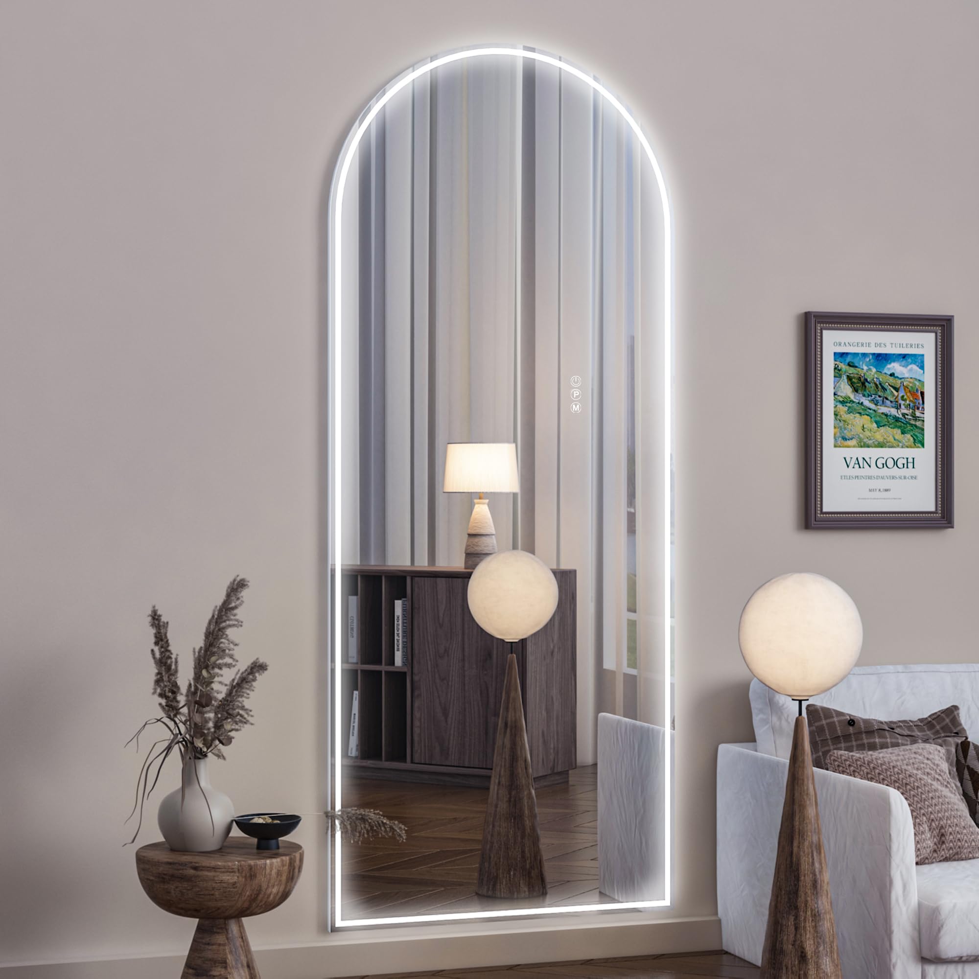 165x60 gewölbter Ganzkörperspiegel, LED Spiegel Ganzkörperspiegel mit Licht, Beleuchteter Bodenspiegel, Ankleidespiegel, Eitelkeitsspiegel für Schlafzimmer, Dimmen & 3 Farbmodi (weiß)
