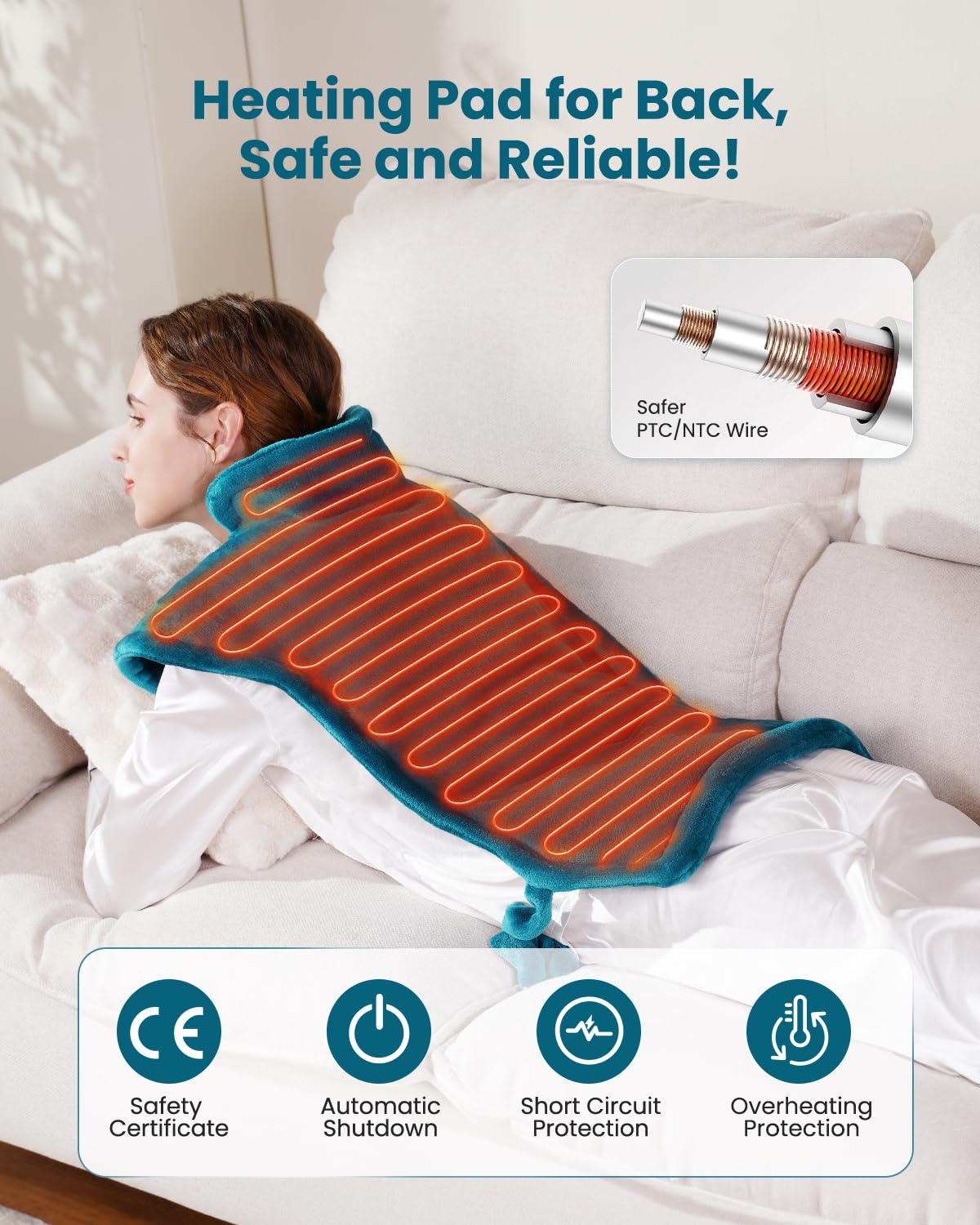 KNQZE Flanelle Coussin Chauffant Cervicales, Grande Ceinture Lombaire Chauffante, pour Soulager la Douleur Cou, Épaules et Dos, 10 Niveaux de Chaleur, Minuterie à 4 positions, Lavable en Machine