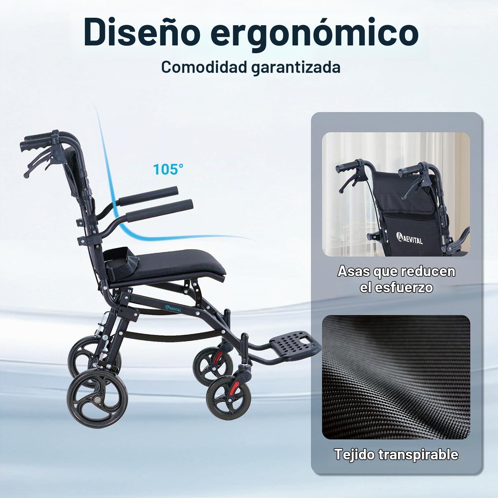 Silla de Ruedas Plegable y Ligera, Carrozzina de Transporte para Mayores y Personas con Movilidad Reducida, Con Frenos Manuales, Reposapiés Extraíbles y Diseño Compacto (Black) | Silla de ruedas plegable con altura ajustable, asas ergonómicas, ruedas de 3