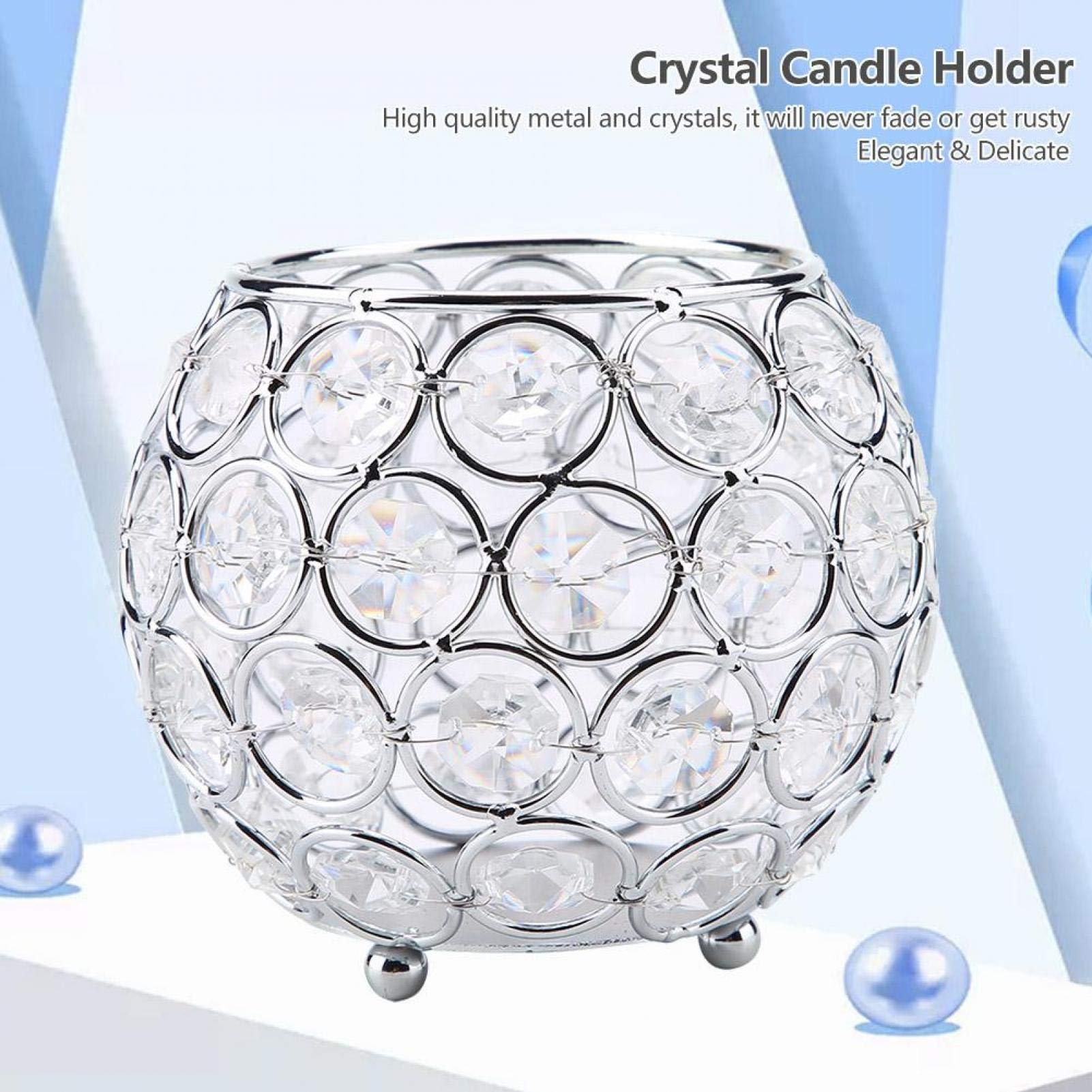 OUZVI Crystal Candle Holder, Round Bowl Candle Holder Bowl Tea Night Light Holders for Party Decorations, Valentines Dinner