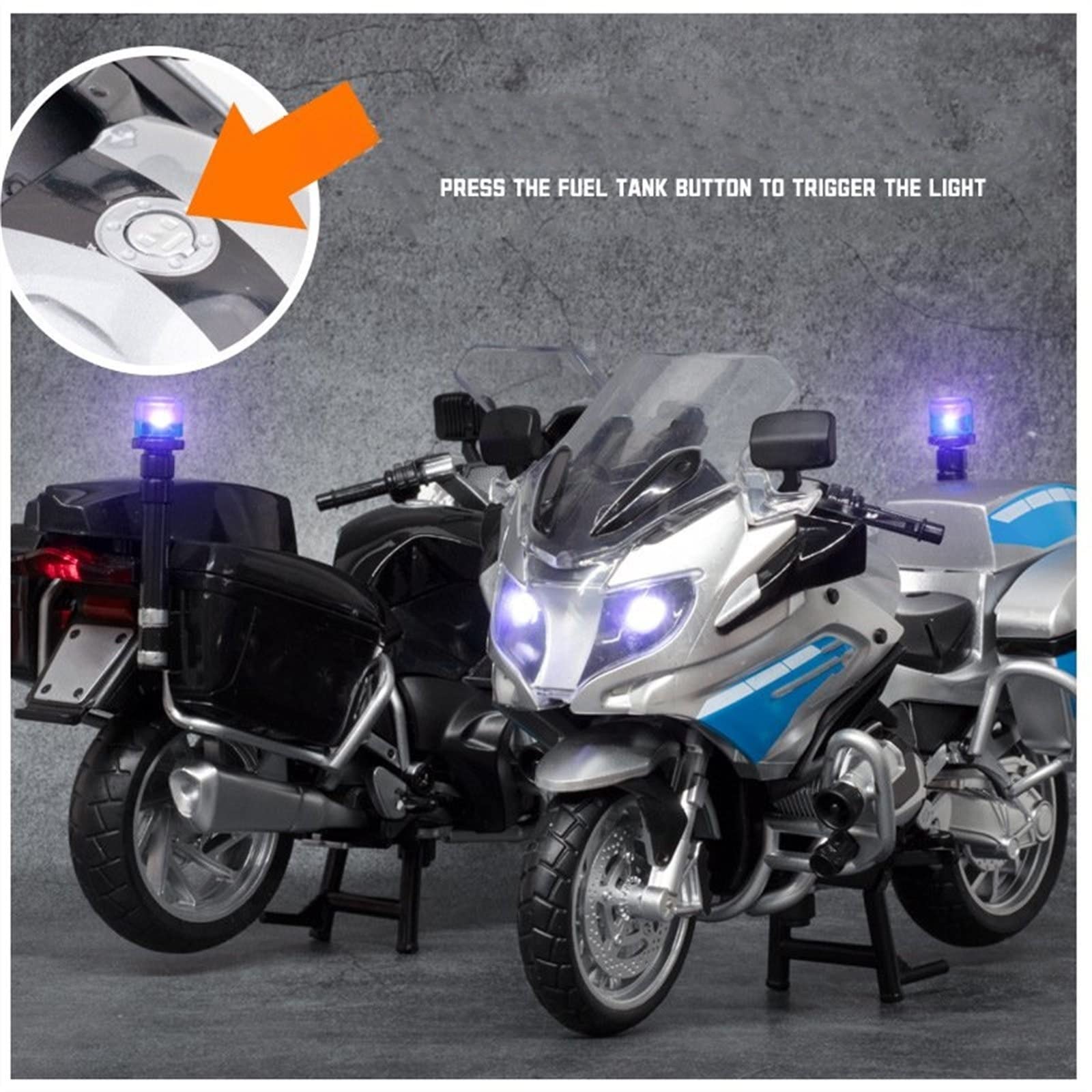 Moto de Juguete para BMW R1250 RT-P, Modelo De Motocicleta Aleación, Luz Y Efecto Sonido, Juguetes Coche Fundido A Presión, Regalo Cumpleaños, Escala 1/12 | Nero