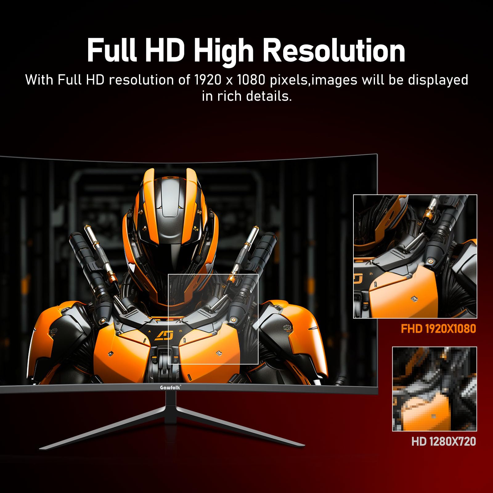 Gawfolk 27 Pollici 100Hz Curvo Gaming Monitor, Full HD 1080P da PC Schermo,Speaker Integrati Monitor 1800R Senza Cornice per Computer con FreeSync e Tecnologia Eye Care, Supporta VESA, HDMI, VGA