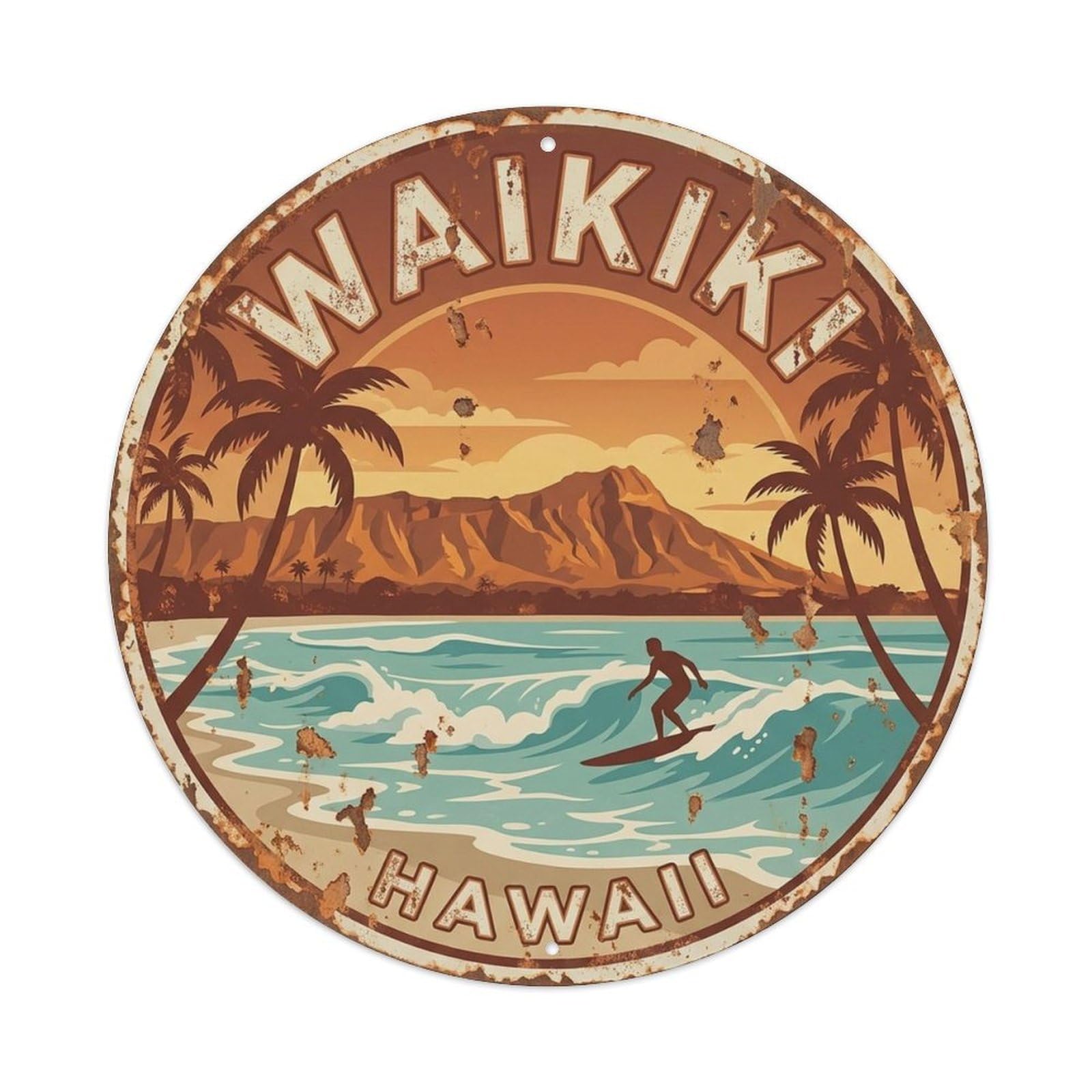 Waikiki Hawaii Beach Resort Destination Island Metal Tin Sign