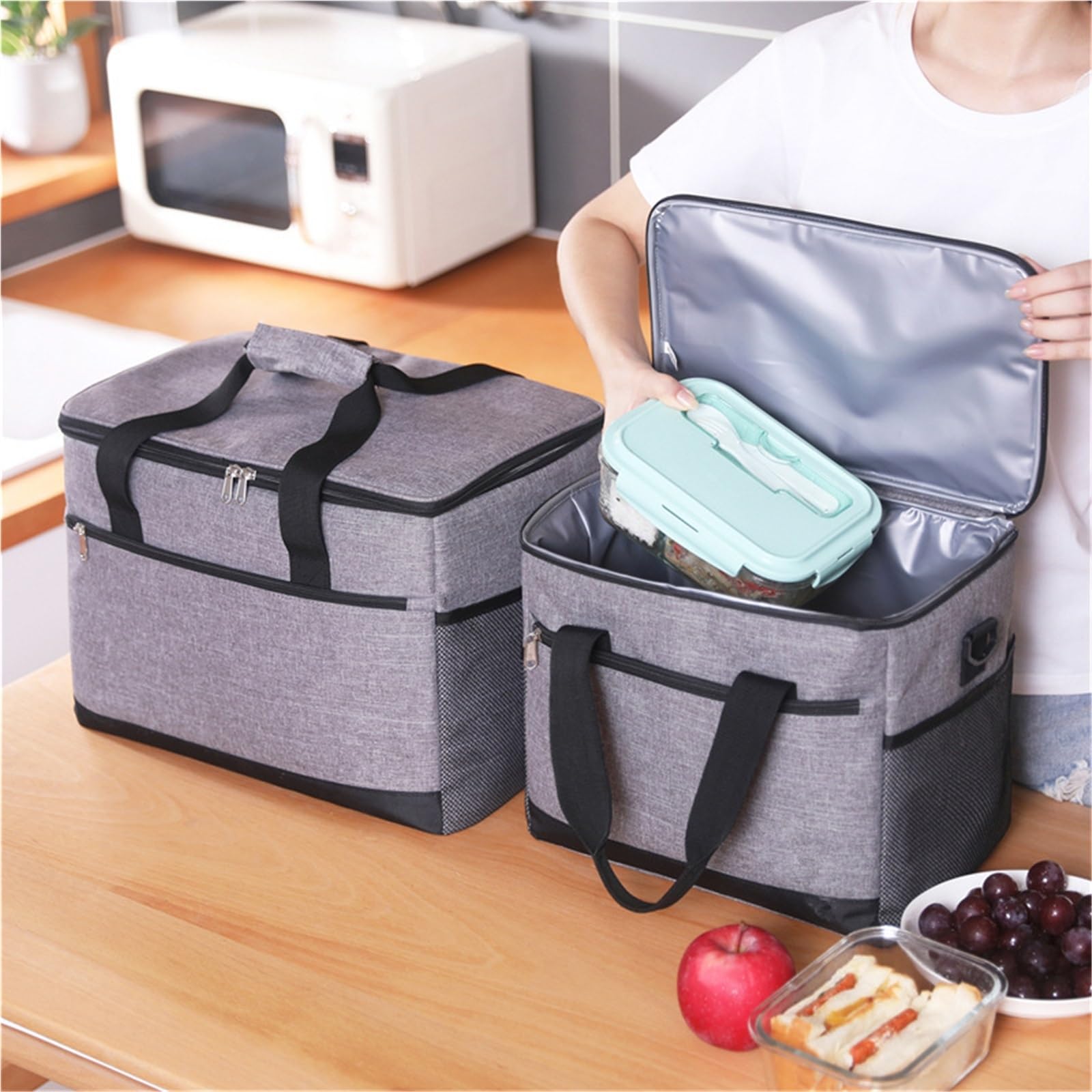 Bolsa De Almuerzo Bolsas enfriadoras de almuerzo a prueba de fugas de gran capacidad for mujeres y hombres, bolsa de aislamiento térmico for viajes al aire libre, Picnic Para Oficina，Picnic(Blue,33*21