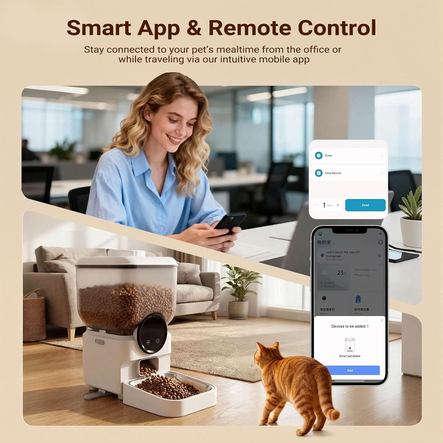 6.5L Automatic Cat Feeder, Smart Pet Food Dispenser for Cats & Dogs, 2.4G WiFi Enabled, Freshness Preservation, Anti-Clogging Design & Dual Power Supply