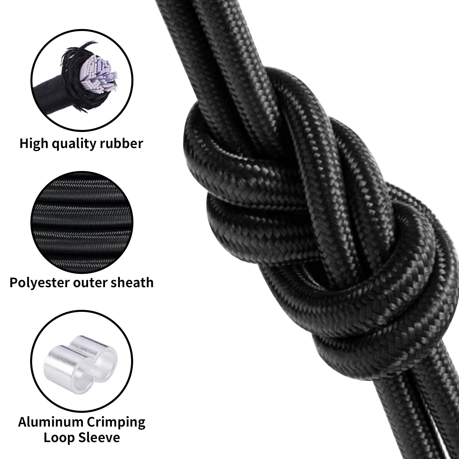 VirtuGro Elastic Bungee Cord 10mm x 10m Heavy Duty Shock Cord Elastic Rope with 20pcs Aluminum Crimping Loop Sleeves - Image 3