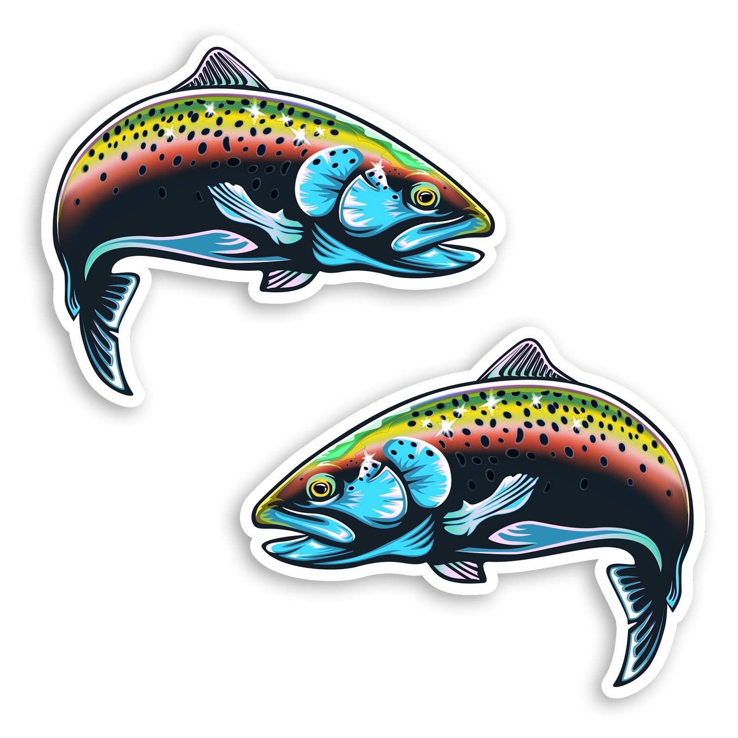 Destination Vinyl Ltd Multi 2 X 10Cm Rainbow Trout Fish Vinyl Stickers - Fishing Dad Brother Sticker #29121