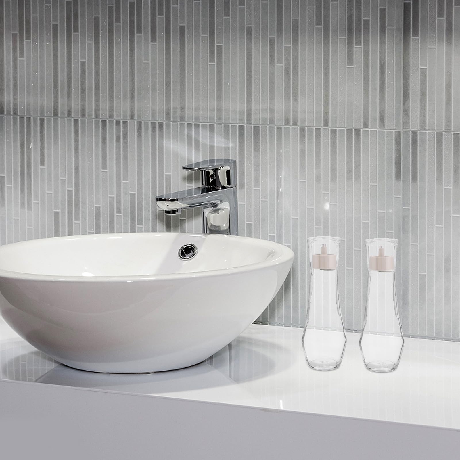Zerodeko Dispenser Collutorio da Bagno in Vetro 8,8 Oz 2 Pezzi con Tazza e Coperchio, Semplice e Elegante, per Piani Cucina e Bagno