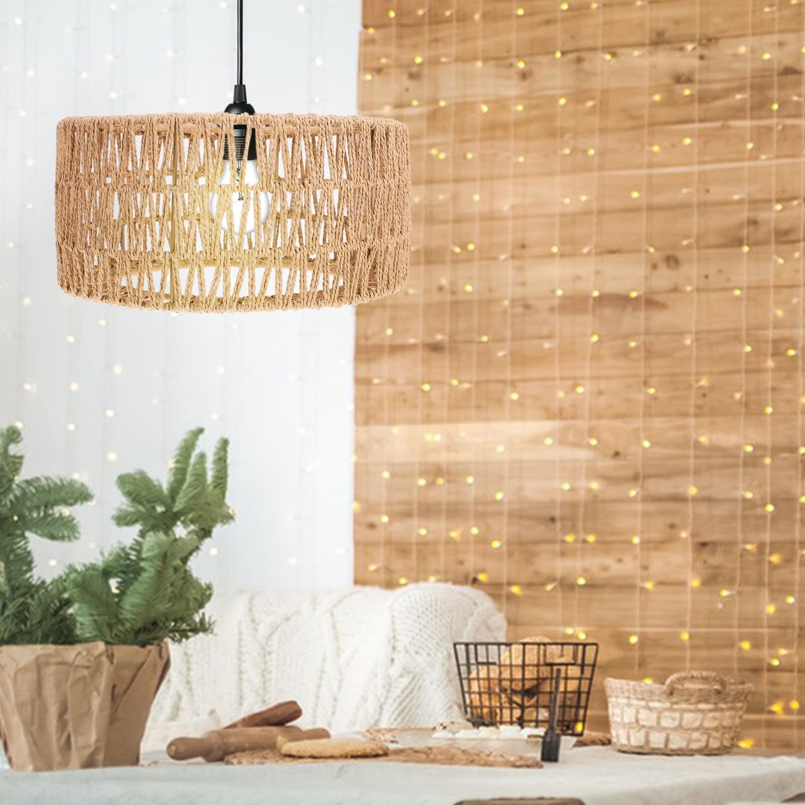 DECHOUS Abat-jour Tissé En Paille Naturelle Pour Plafond De Salon Décoration Dintérieur