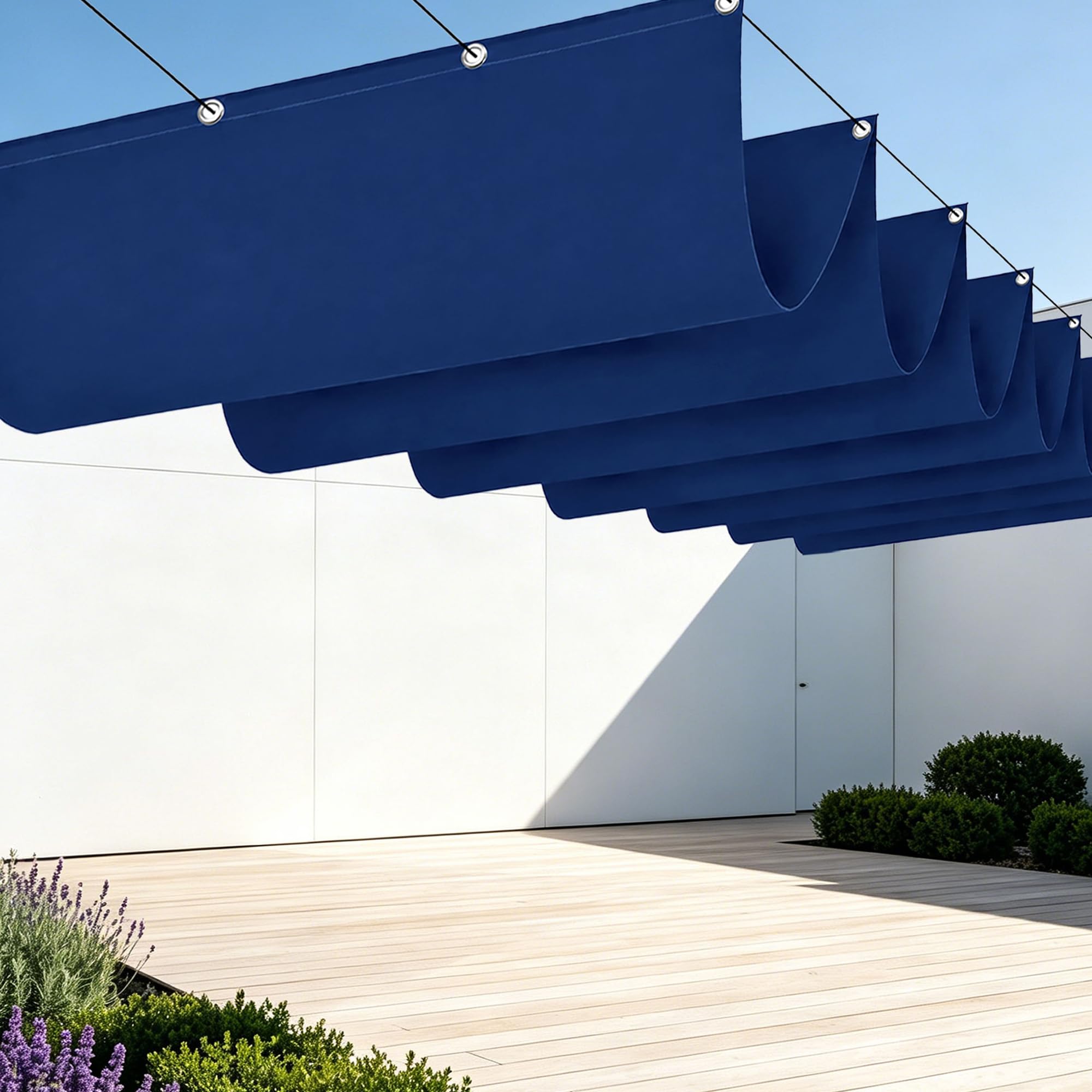 Voile d'ombrage toile rectractable vague pour patio jardin extérieur