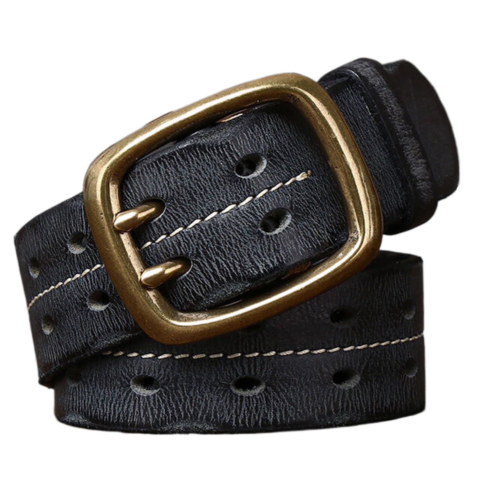Amazon | [NJDQFA] メンズベルト本革、ヴィンテージメタルダブルピン