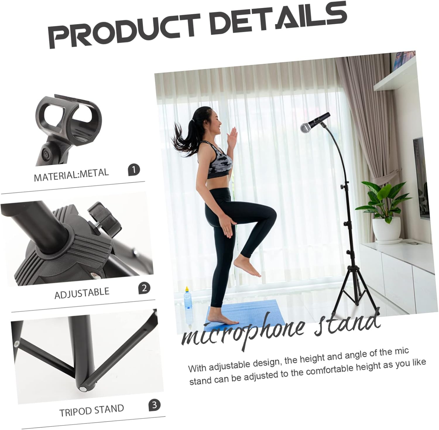 BESPORTBLE Adjustable Tripod Microphone Stand for Durable Mic Holder Compatible with Wired Microphones for Concerts Podcasts and Live Broadcasting