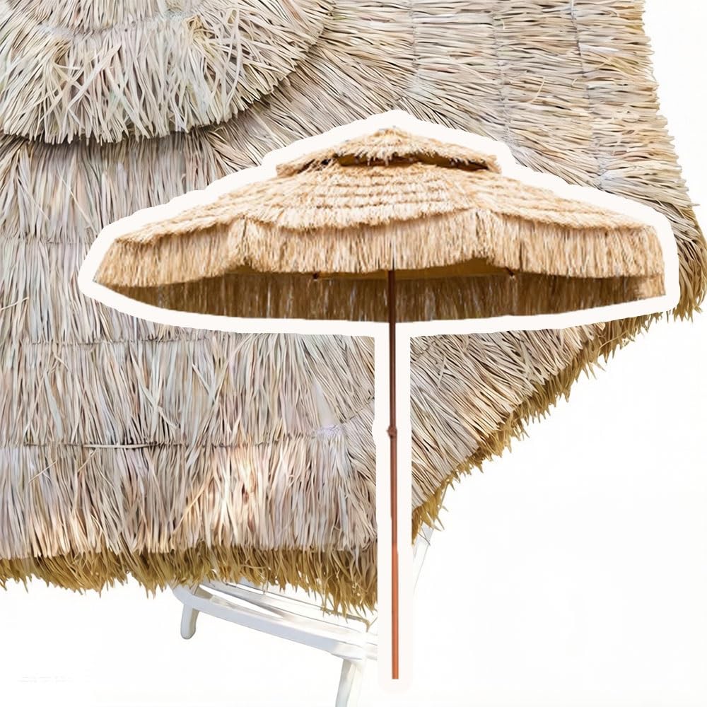LARAKVEAKV 2-Tier Hawaiian Beach Umbrella 8ft 10ft Hula Thatched Tiki Umbrellas, Outdoor Parasol With 8 Ribs, Tropical Palapa Umbrella For Pool, Backyard, Beach(2.5m/8.2ft)