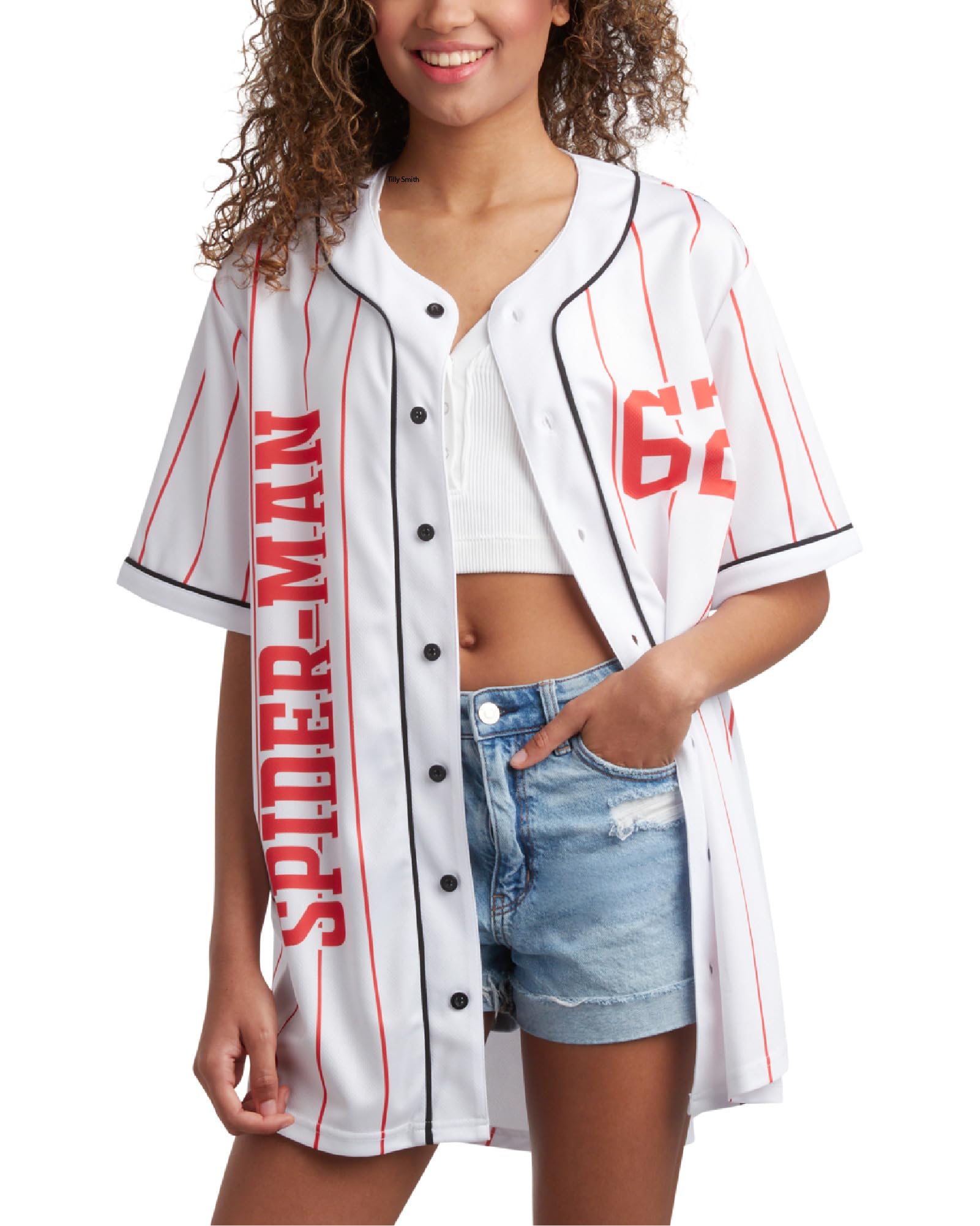 Marvel Maillot de baseball Spiderman pour femme - T-shirt de baseball fantaisie - Spidey Jersey pour femme (tailles : S-XL), Spider-man blanc, Taille M