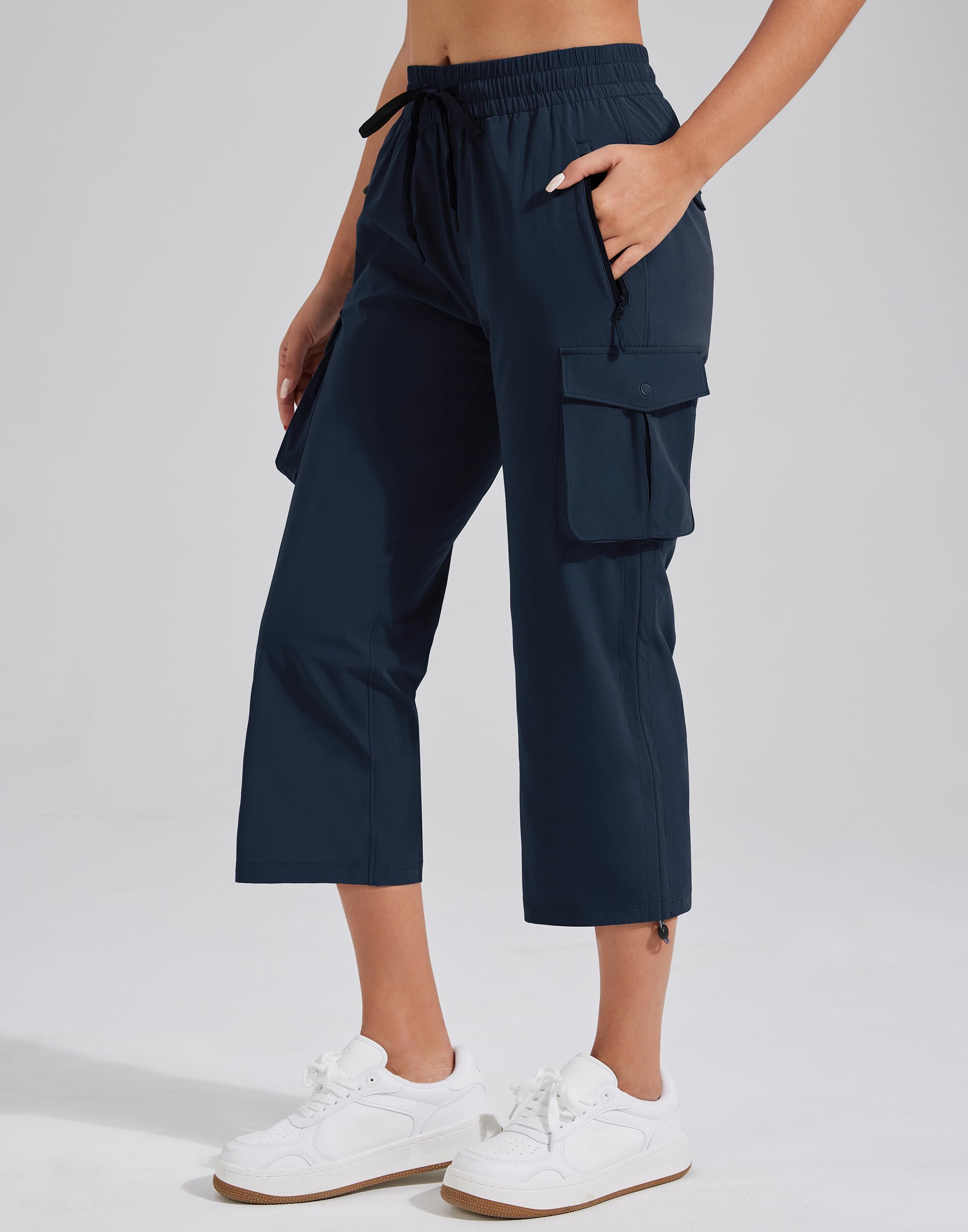 Pioneer Camp Pantacourt Femme Été Leicht Pantalons 3/4 Cargo Occasionnel Pantalon Corsaire Ceinture Élastique Capri RandonnéE avec 6 Poches