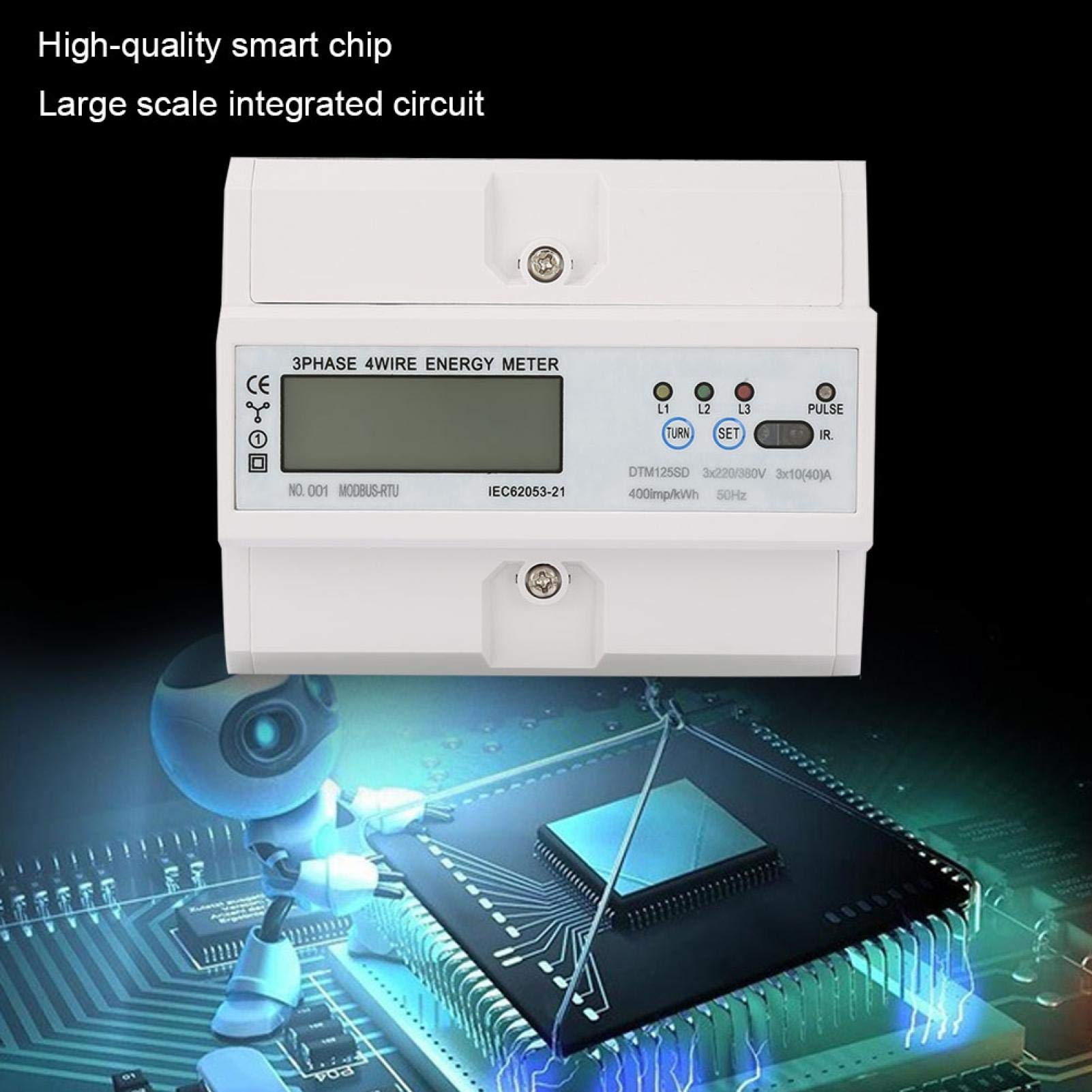 Licznik prądu, zużycie energii 0-40 A, cyfrowy licznik prądu, 3-fazowy miernik kWh, z wyświetlaczem LCD, 220/380 V