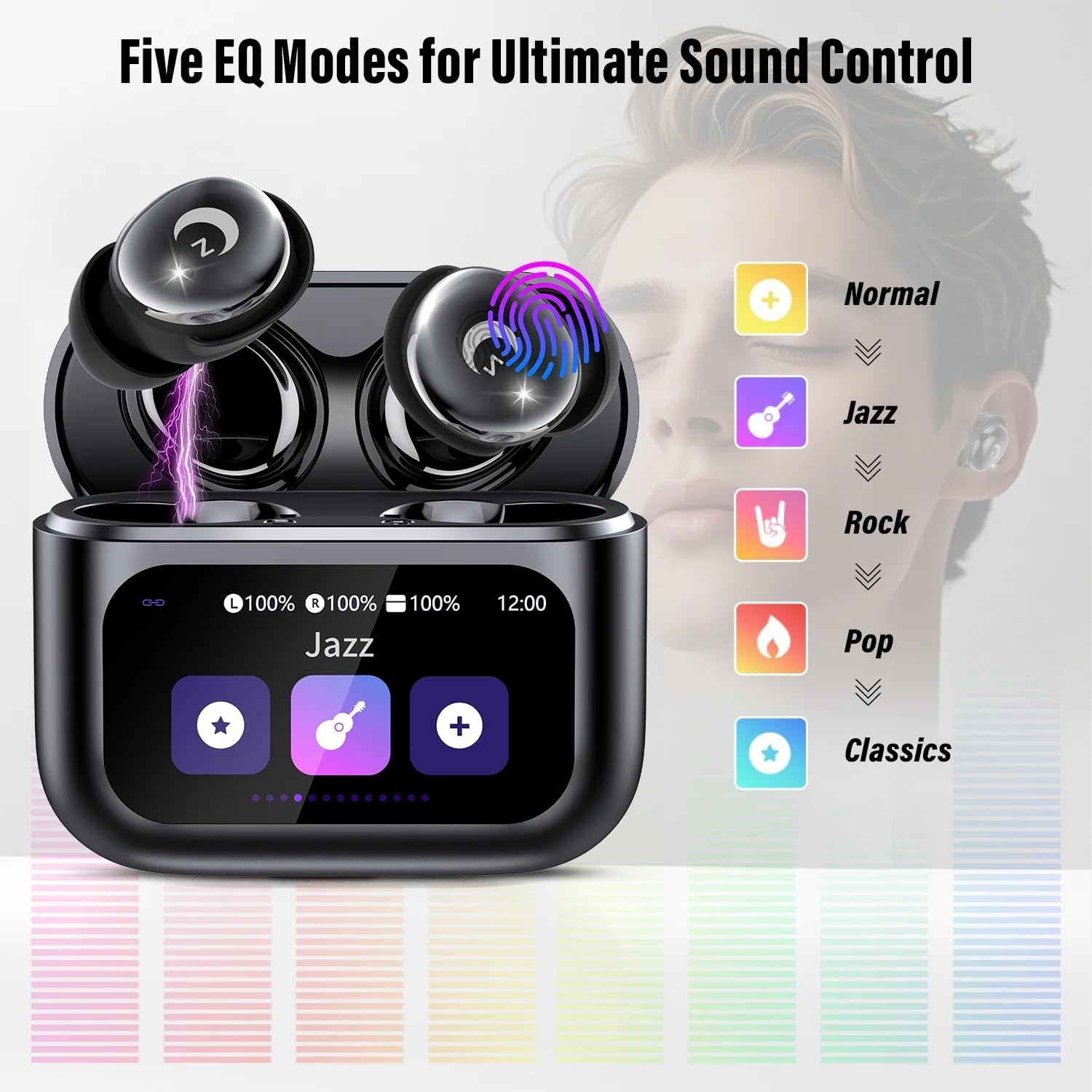 Sleep Earbuds Bluetooth 5.4 in Ear Smart Touch Screen Headphones, 48H Noise Cancelling Ear Buds with 5 EQ Modes, Mini Wireless Headphones Small Design for Side Sleepers, Clear Calls Earphones, IPX7