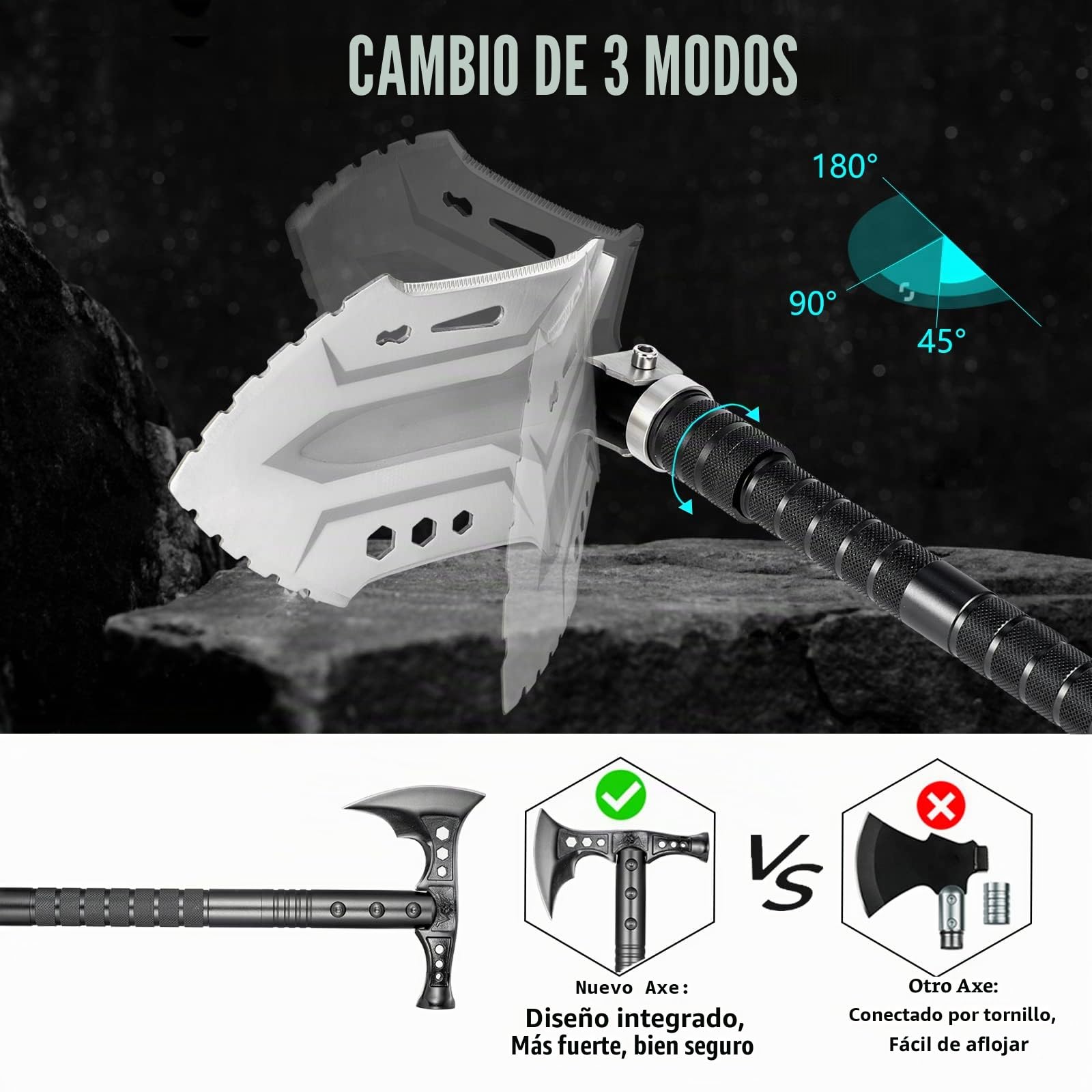 Juego de pala de supervivencia al aire libre con equipo de camping de acero de alto carbono para hombres al aire libre, senderismo, mochileros, emergencia | Equipo de camping para hombre, al aire libre, camping, senderismo, mochilero, emergencia