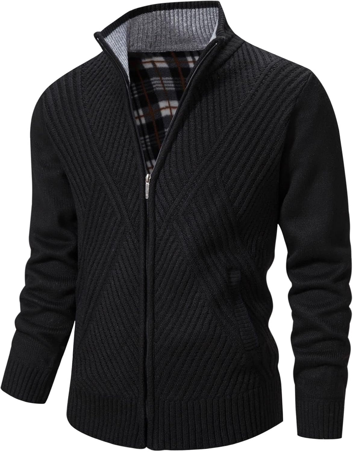 VtuAOL Men's Cardigan Sweaters Full Zip Sweaters Stand Collar Casual Knitted Cardigan with Pockets - Image 7