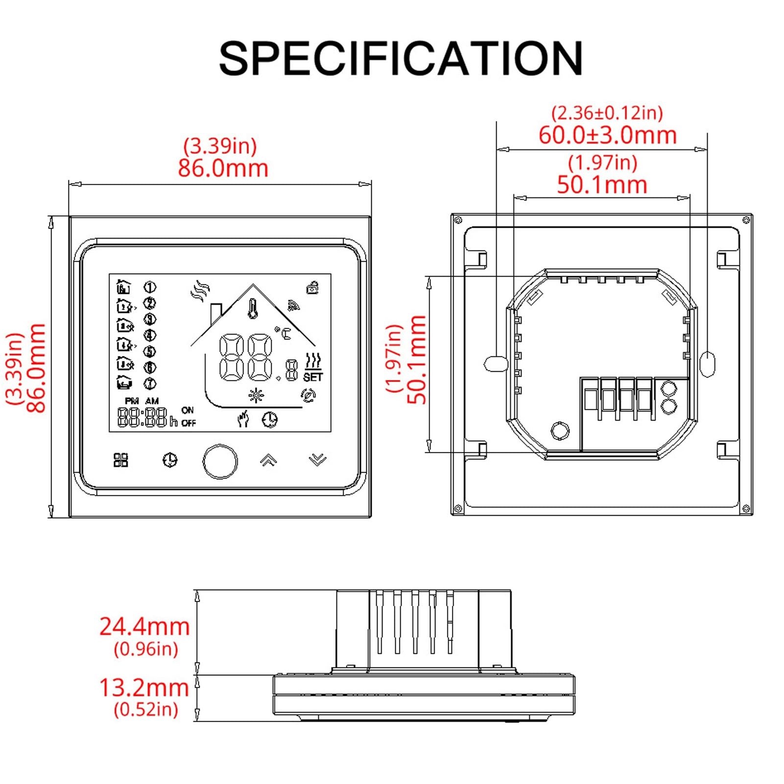 Wakects Termostato Intelligente Termostato con Controllo Remoto con Alloggiamento in ABS per PC da 95 a 240 V CA Controllo APP Vocale da 41 a 95 Gradi F per Riscaldamento a Pavimento Scaldabagni