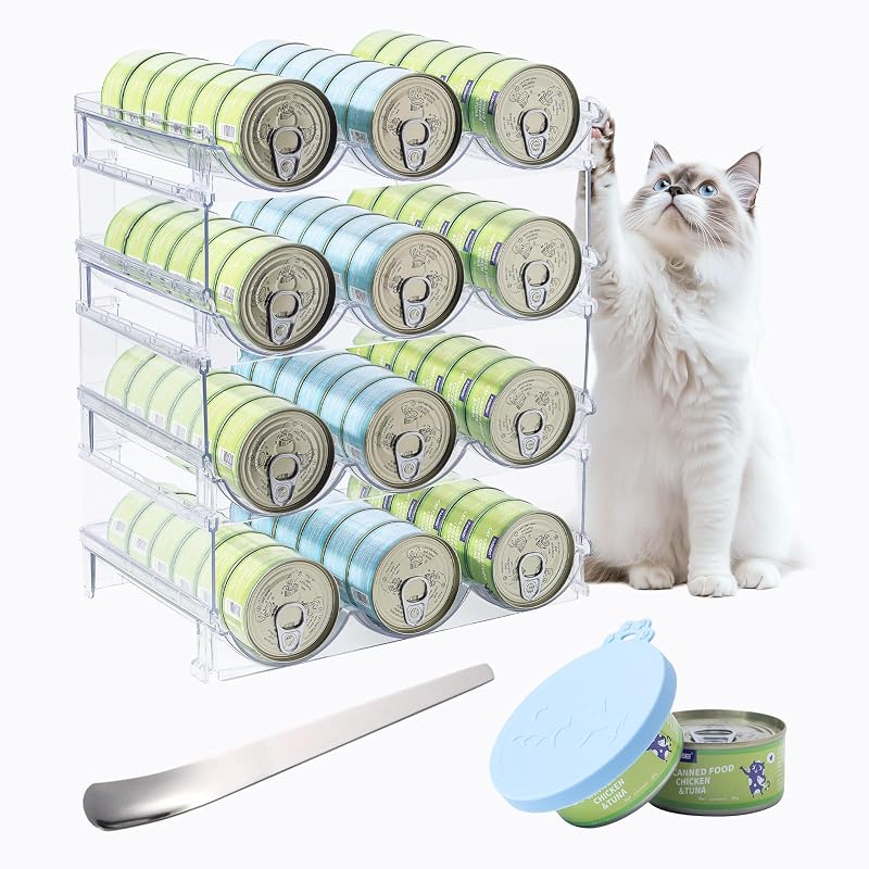 Organizador de Latas para Ração Úmida de Gatos e Cães em Acrílico Transparente SLSON, 4 Níveis Empilháveis