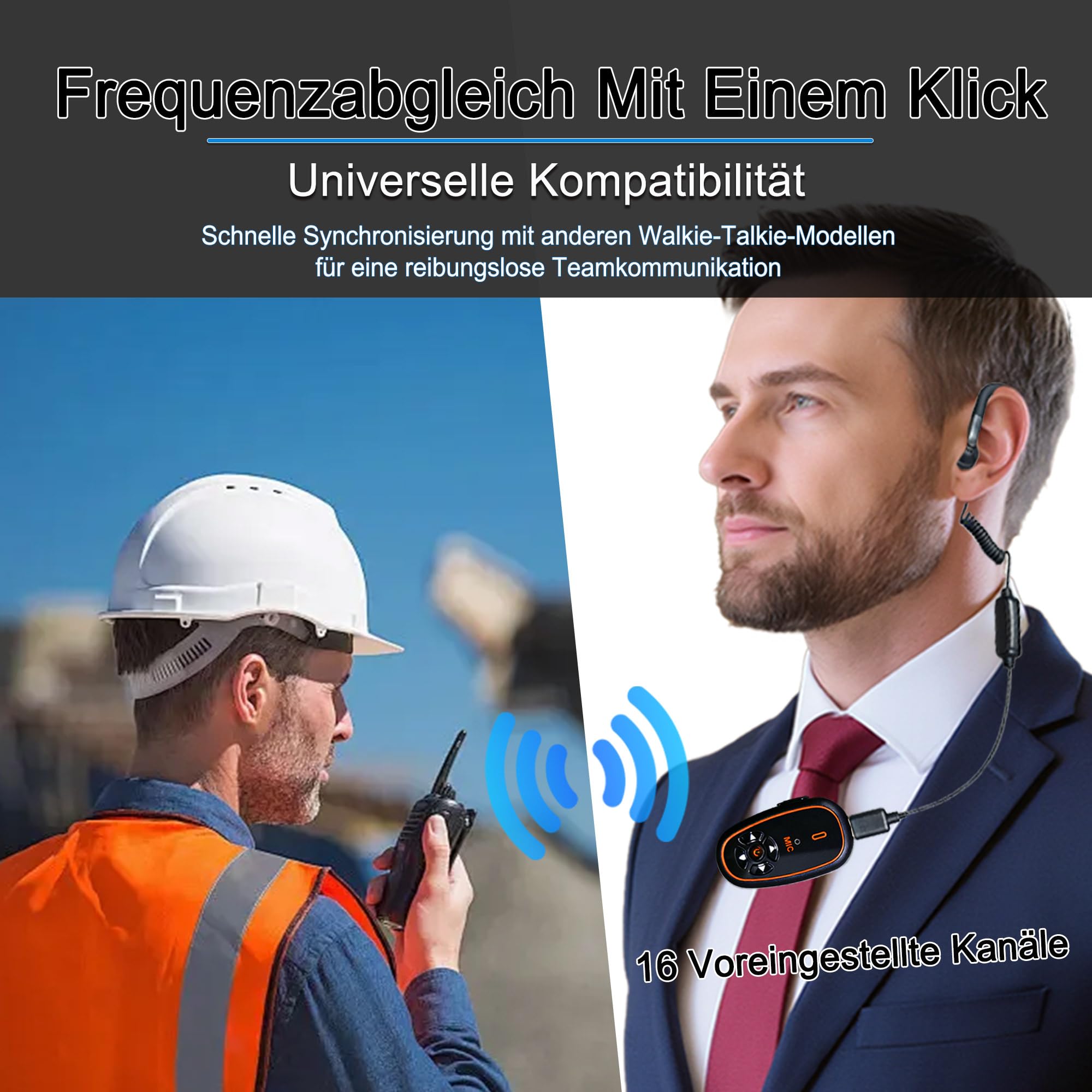 T-M12 Mini Funkgerät mit Headset KI-Sprachsteuerung Hände Frei | Typ-C Wiederaufladbarer 16 Kanäle 28g Leicht Mini Walkie Talkies für Gastronomie Einzelhandel Outdoor Reisen (2 Stück)