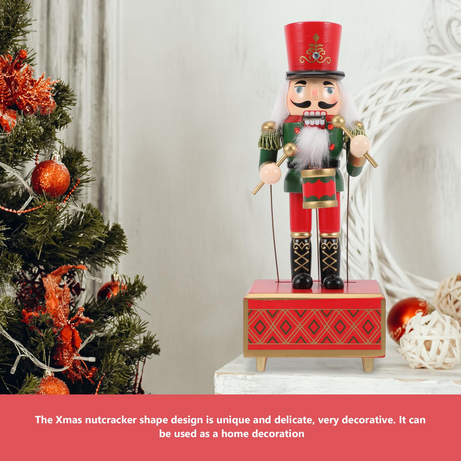 Cabilock 12 Inch Nutcracker Music Box, Wooden Drummer Nutcracker Soldier Figurines - Image 2