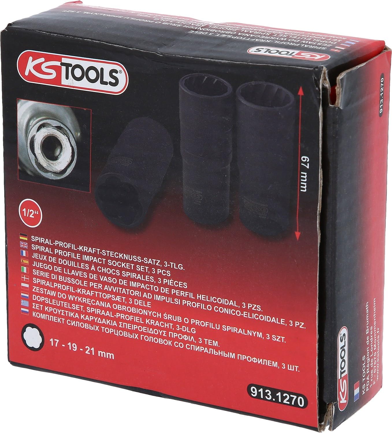 KS Tools 913.1270 - Juego de llaves de vaso con interior espiral (tamaño: 17-21 mm, 1/2")