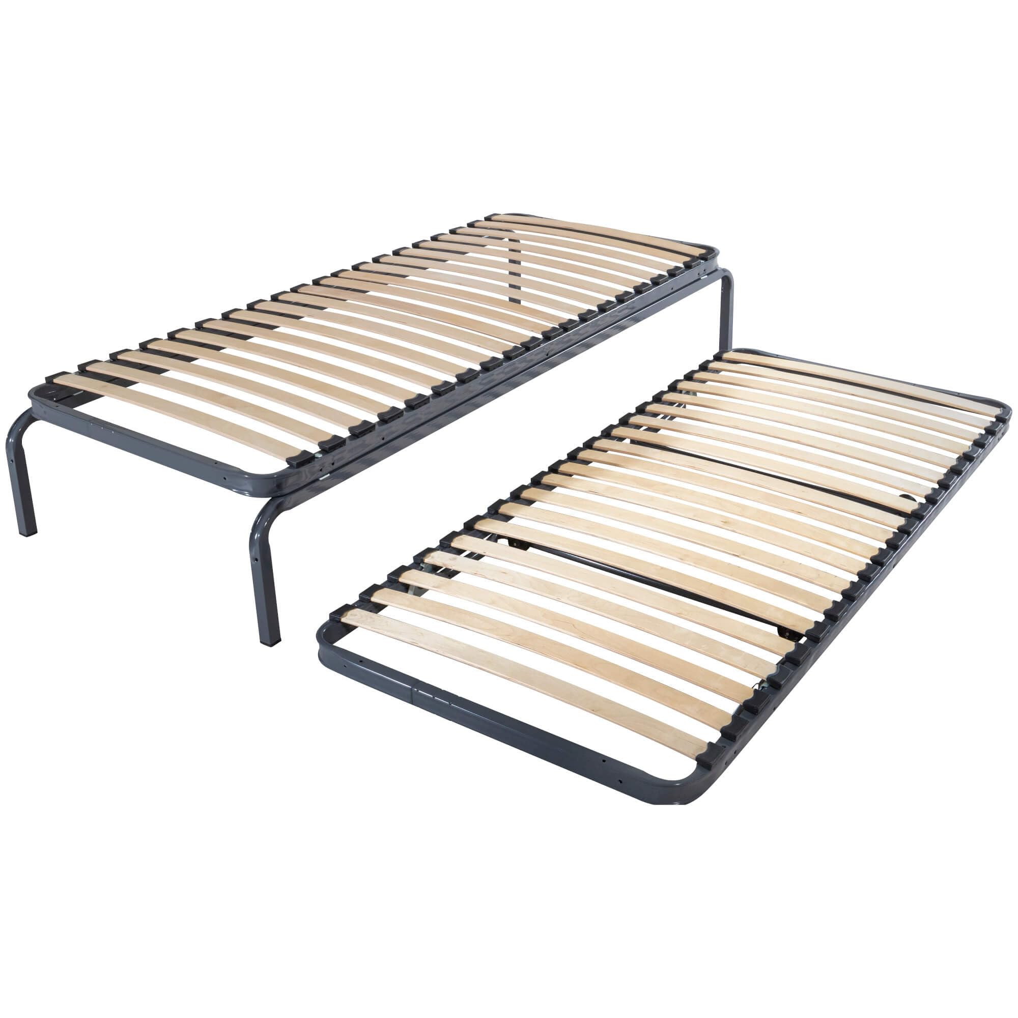 EBAC Literie Ensemble lit gigogne métal 90x190-20 Lattes Bois - Gain de Place - Made in France