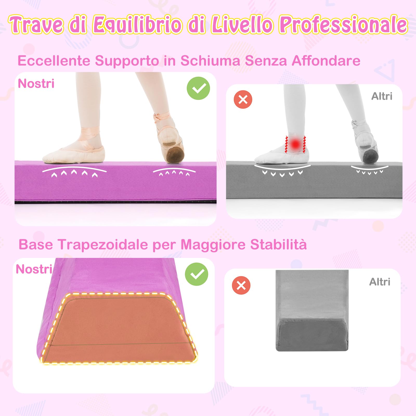 GYMAX Trave da Ginnastica Pieghevole, con Manico, Superficie Morbido, Imbottitura in Schiuma, Base Antiscivolo, Copertura con Cerniera, Attrezzatura da Ginnastica per Esercitazioni a Casa
