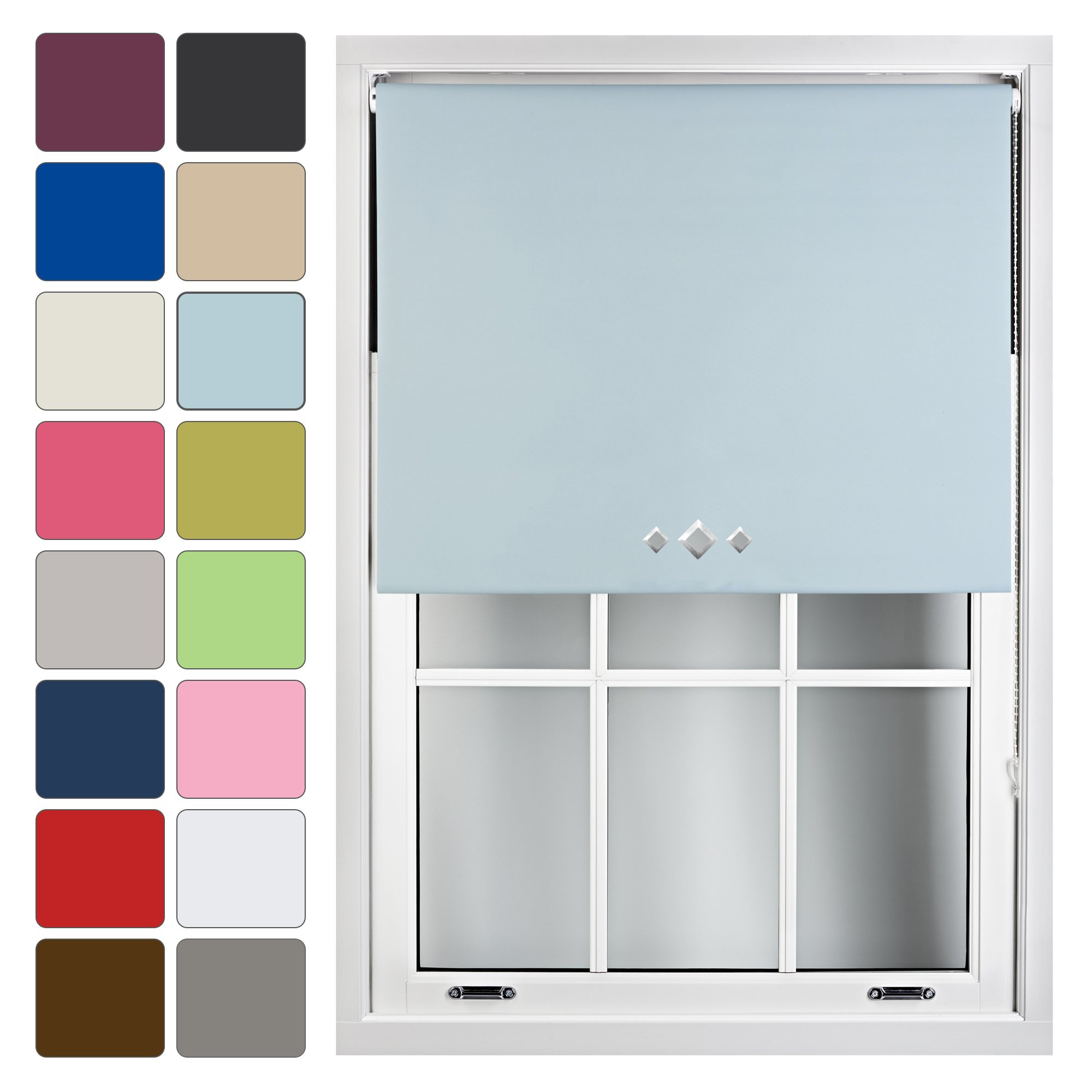 Furnished Duck Egg Blue Blackout Roller Blind With Triple Diamond Eyelets Made To Measure, 90Cm X 210Cm