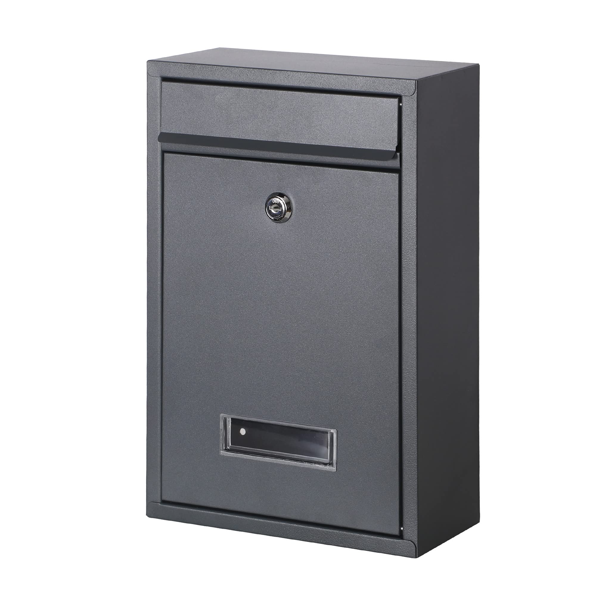 Dwd Grey Small Post Letter Box With Nameplate Lockable Front Slot Stackable Flat Top Anthracite Galvanised Steel Powder Coated 32Cm Height X 22Cm Width X 8Cm Depth Wall Mountable