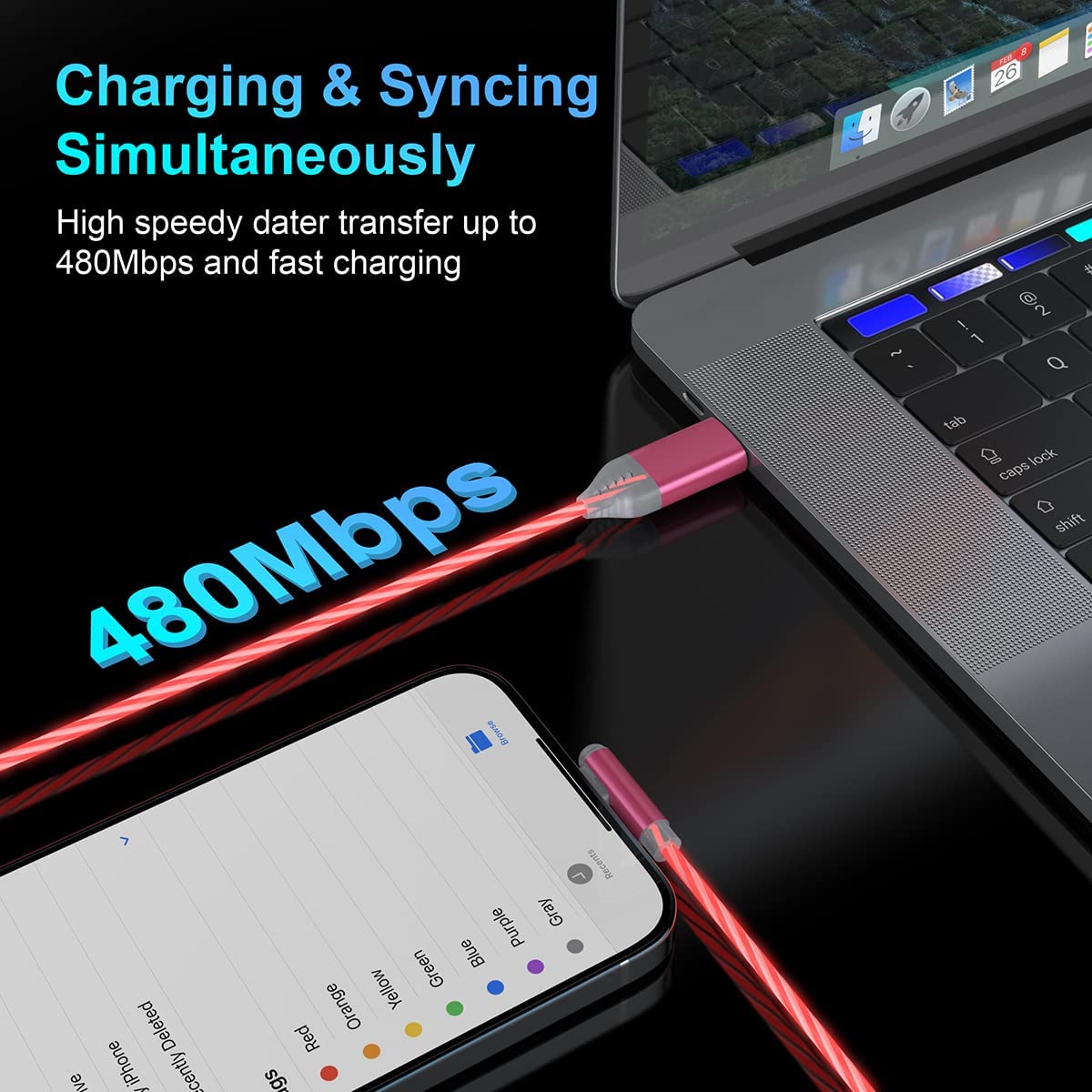 Amazon.co.jp: LEDライト搭載iPhone充電ケーブル、ピンクの光るUSB充電