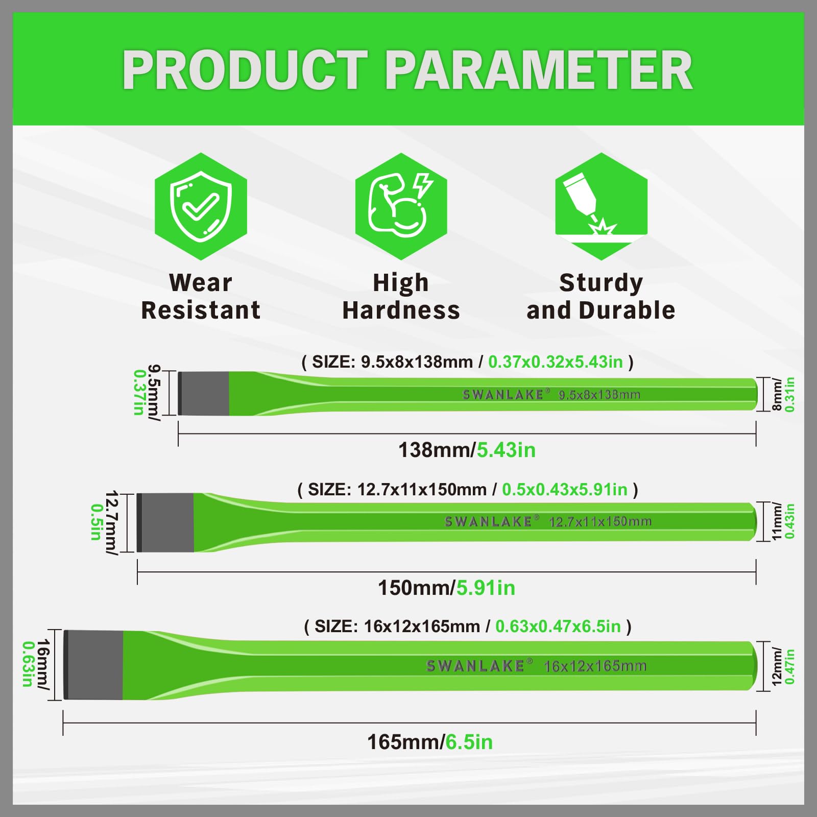 3-Piece Heavy Duty Cold Chisel Set, 3/8-Inch, 1/2-Inch, 5/8-Inch Premium Metal Chisels, Heavy Duty Carbon Steel Chisel Set for Carpentry, Masonry, Woodworking, Stone Chisels