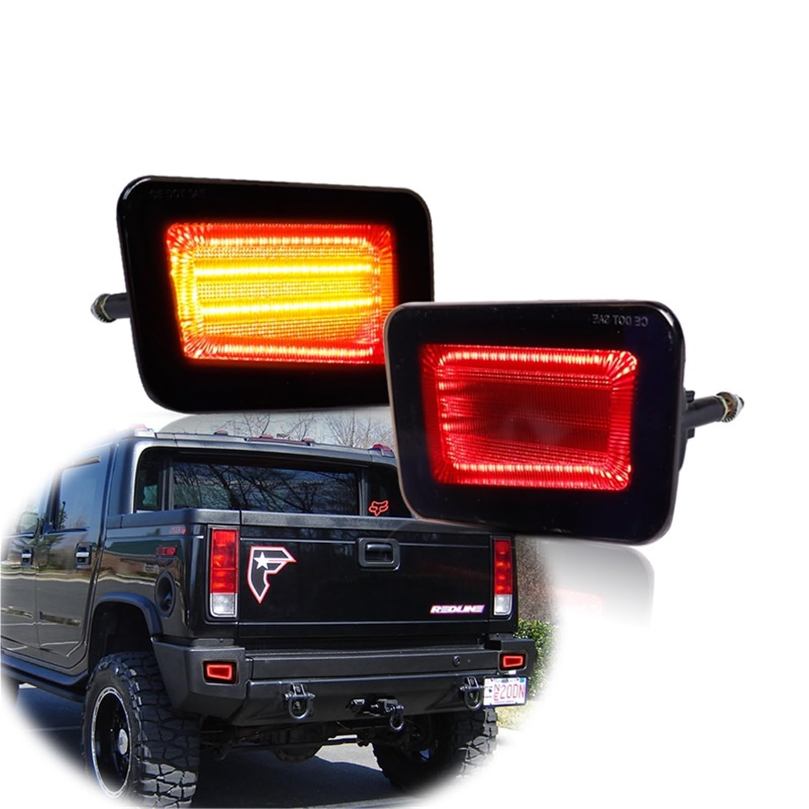 MMLLAOSW Red LED Car Rear Bumper Reflector Tail/Brake Lights, Rear Fog Lamps,Turn Signal Lights Compatible With Hummer H2 2005-2009(Smoked Lens)