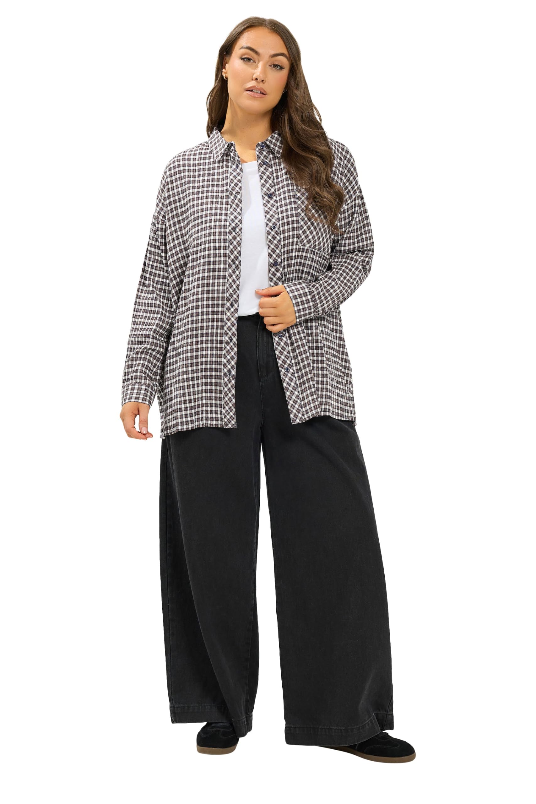 Yours Curve Mocha Brown Check Boyfriend Shirt - Women's - Plus Size Curve