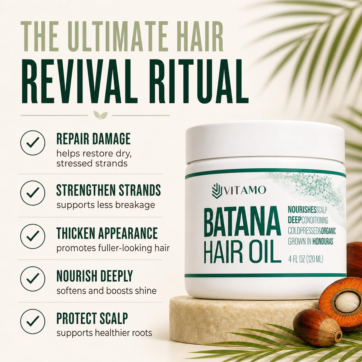 Konipl 100% Organic, Raw Batana oil for Hair Growth | Natural Cold Press Extraction Method | Dr Sebi Scalp Care Hair Shine treatment for Men & Women | No Burnt Smell