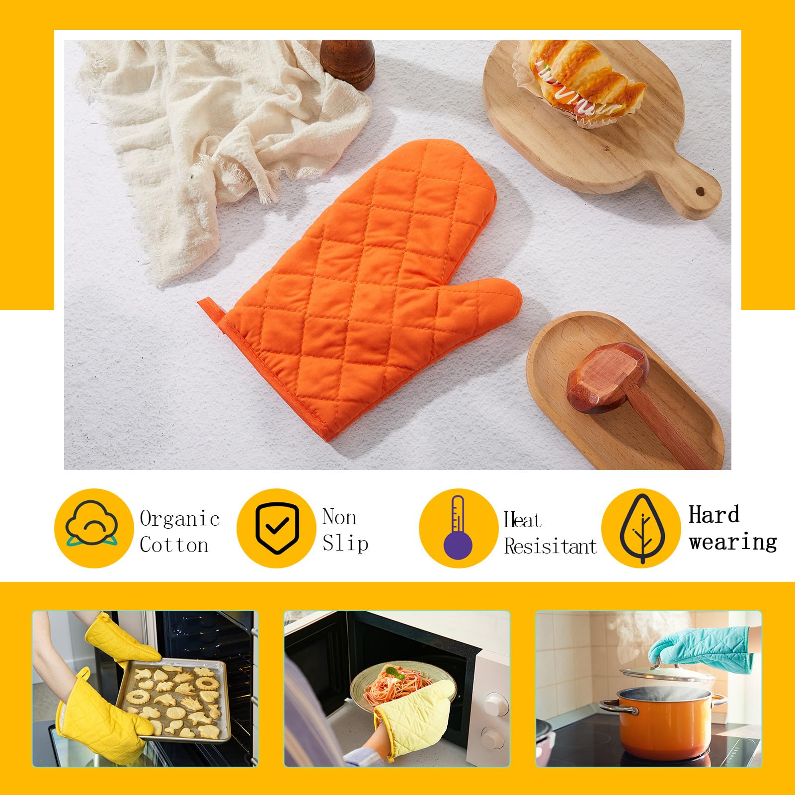 Dandat Ofenhandschuhe, hitzebeständig, Baumwolle und Polyester, gesteppt, Küchenhandschuhe, Backhandschuhe zum Kochen, Grillen, Picknick, 27,9 cm, 8 Farben, 24 Paar