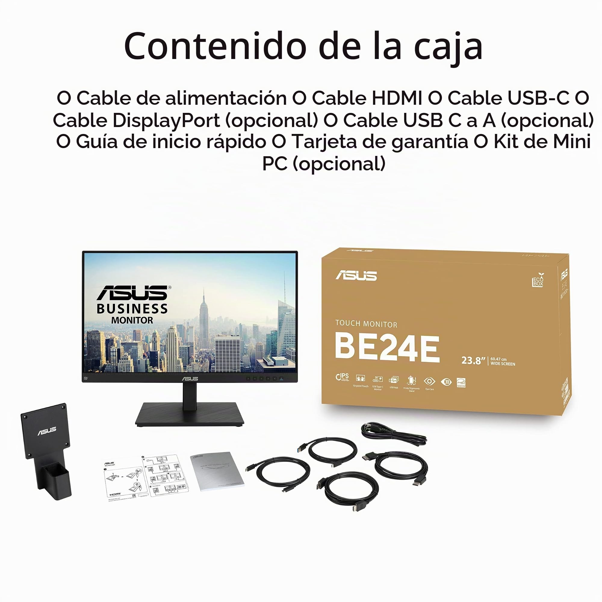 ASUS BE24ECSBT - Monitor Multitáctil de 24 Pulgadas, FHD, Multitáctil de 10 Puntos, IPS, USB-C, HDMI, DisplayPort Daisy Chain, Soporte Ergonómico, Eye Care, Baja Luz Azul, Montable en Pared
