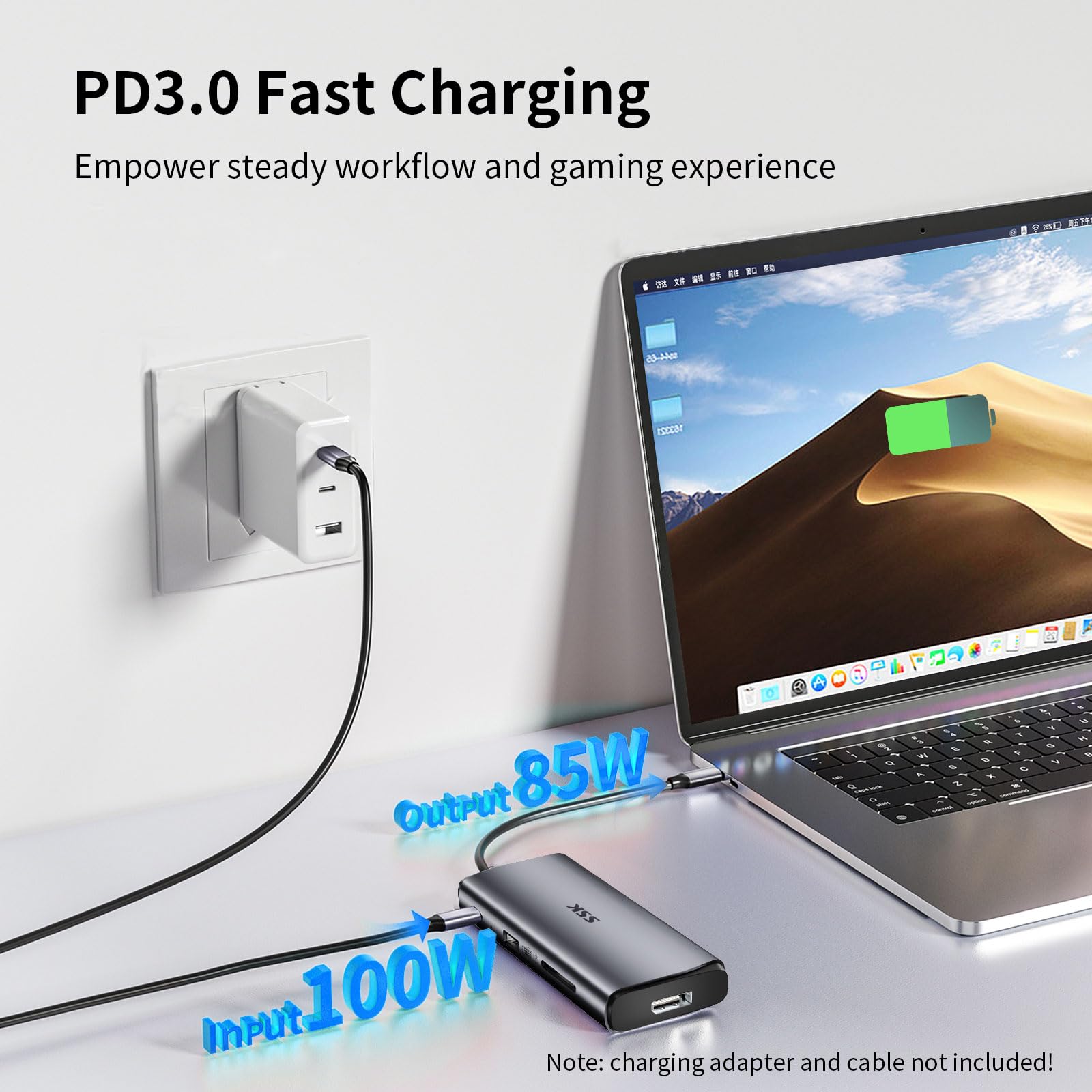 SSK Docking station USB C 3 monitor, 9 en 1 Hub USB C singolo 8K/Dual 4K60Hz DisplayPort Dock con 2 porte HDMI, DisplayPort, 100 W PD, 3 USB, SD/TF, Docking station per laptop