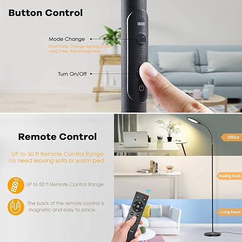 Miniatura 4 de Lámparas de pie LED con control remoto regulable, cuidado de los ojos, lámpara de lectura de pie para sala de estar, dormitorio, oficina