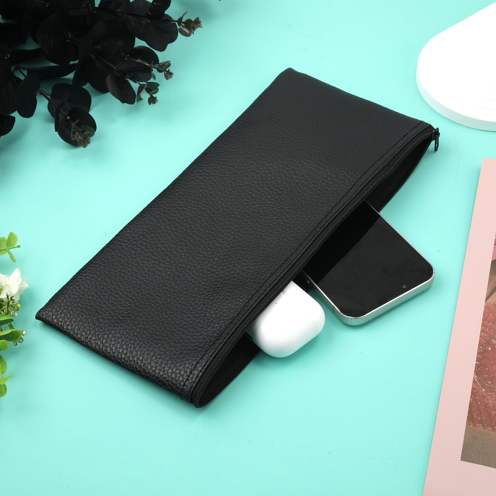 NQEUEPN Sacoche Microphone, 275x120mm Cuir Fermeture Éclair Pochette pour Micro Portable Sacoche pour Microphone sans Fil Noir Portable Étuis Support, pour Voyage Extérieur