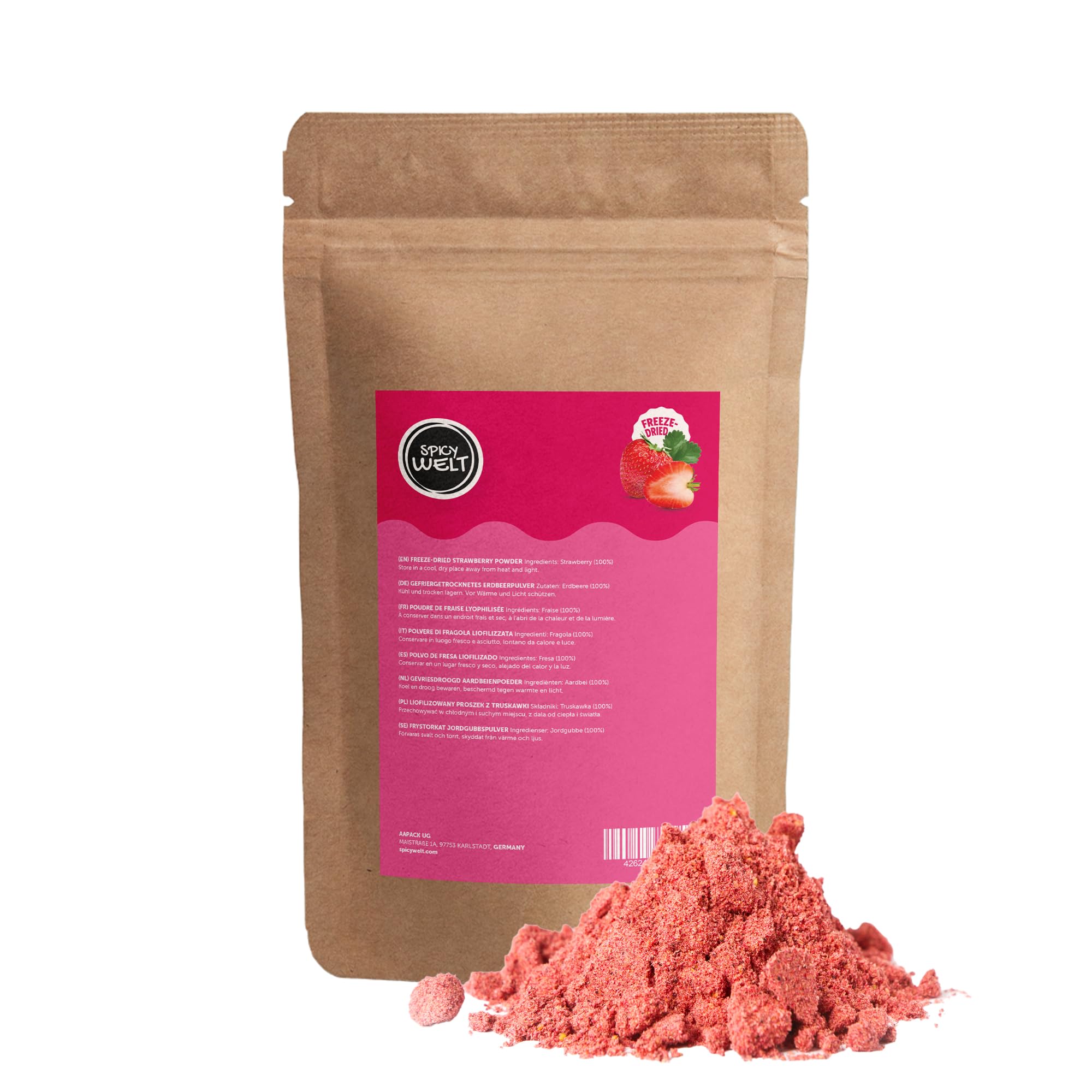 Spicy Welt Polvo de Fresa Liofilizada (100g) – Fresas Molidas Naturales para Batidos y Repostería