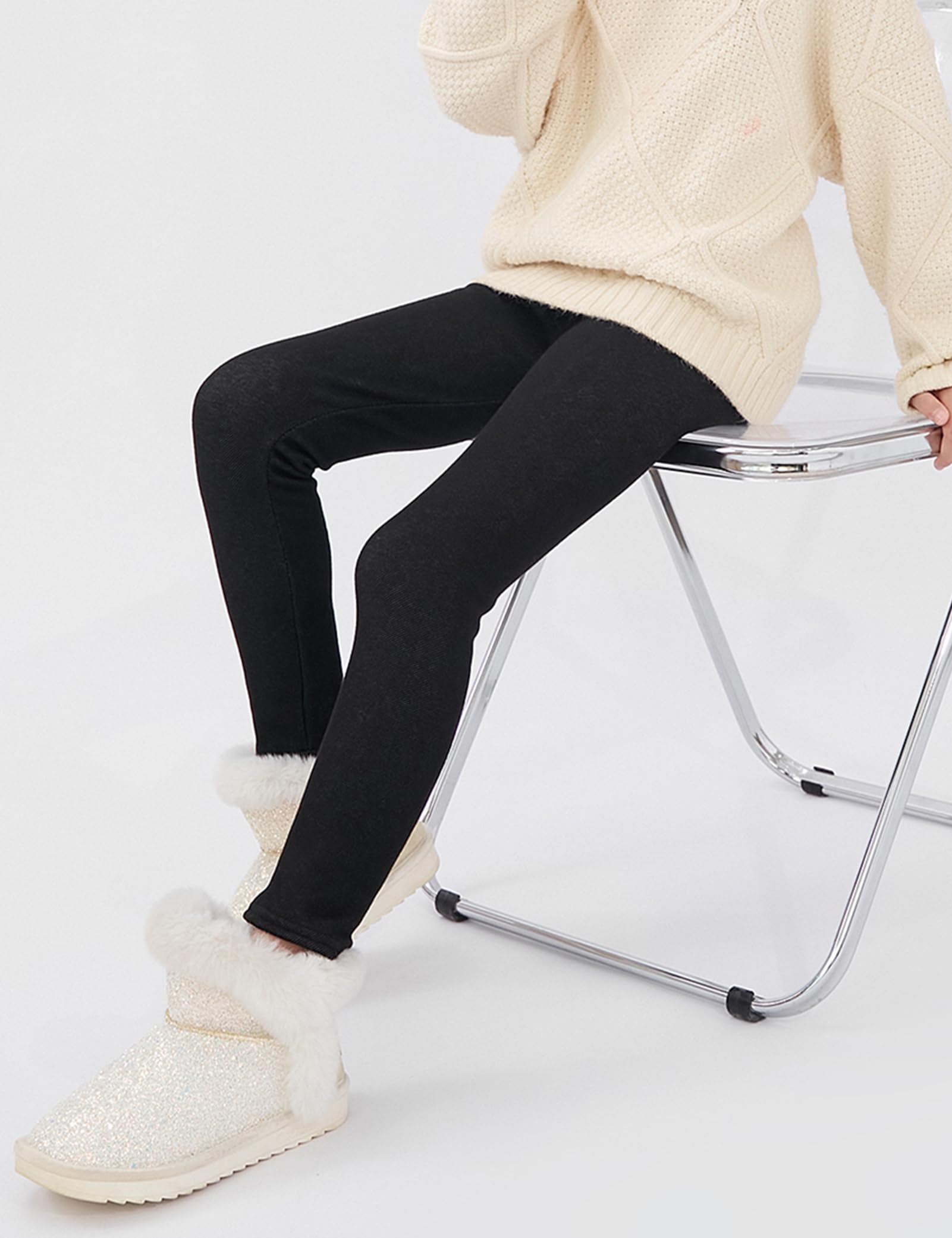 Kiench Leggings invernali da ragazza, in cotone, foderati, confezione da 2