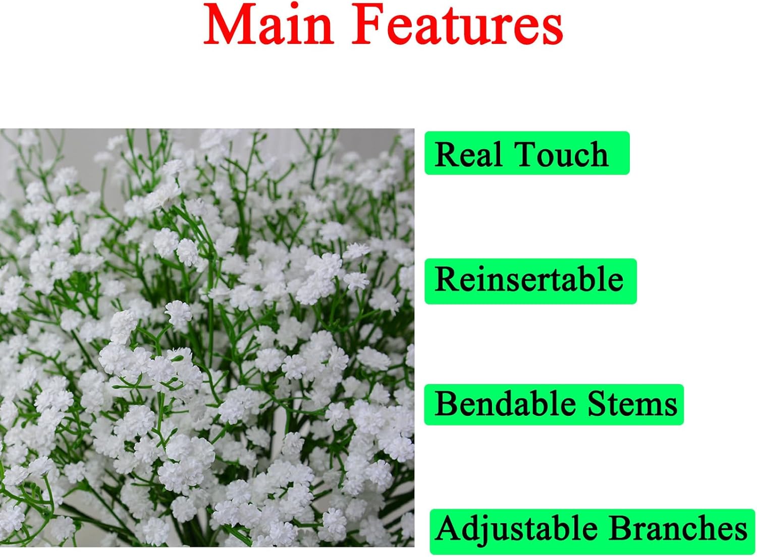 30 Pcs Fake Flowers Babys Breath Artificial Flowers Realistic White Babies Breath Gypsophila Flowers Artificial Bulk Faux Gypsophila Breath Flowers for Bouquet Garland Floral Arrangement Wedding Party
