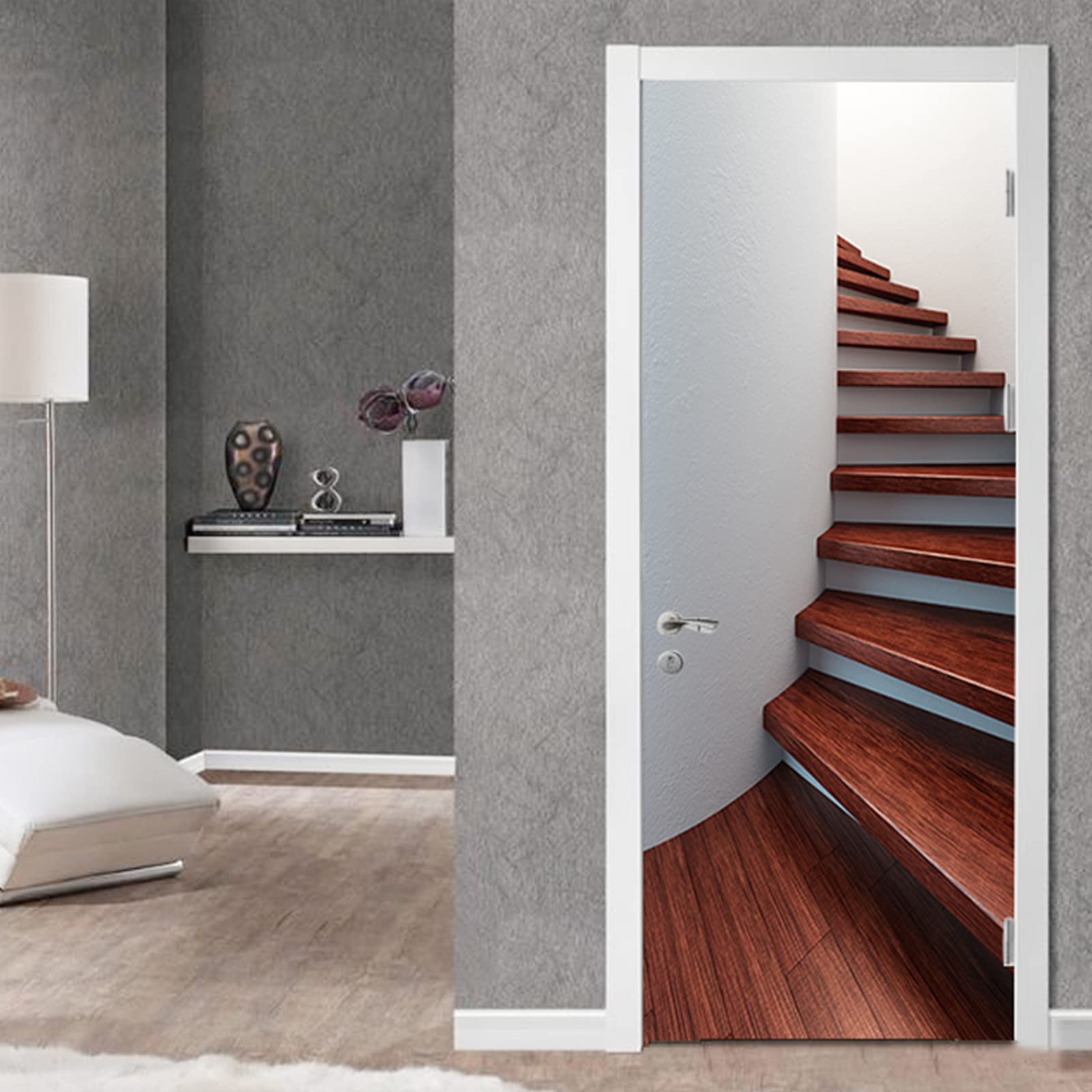 Adesivo 3D Per Porte E Pareti - Scale A Chiocciola Bianche, 85x215cm, PVC Rimovibile E Impermeabile - Foto 8