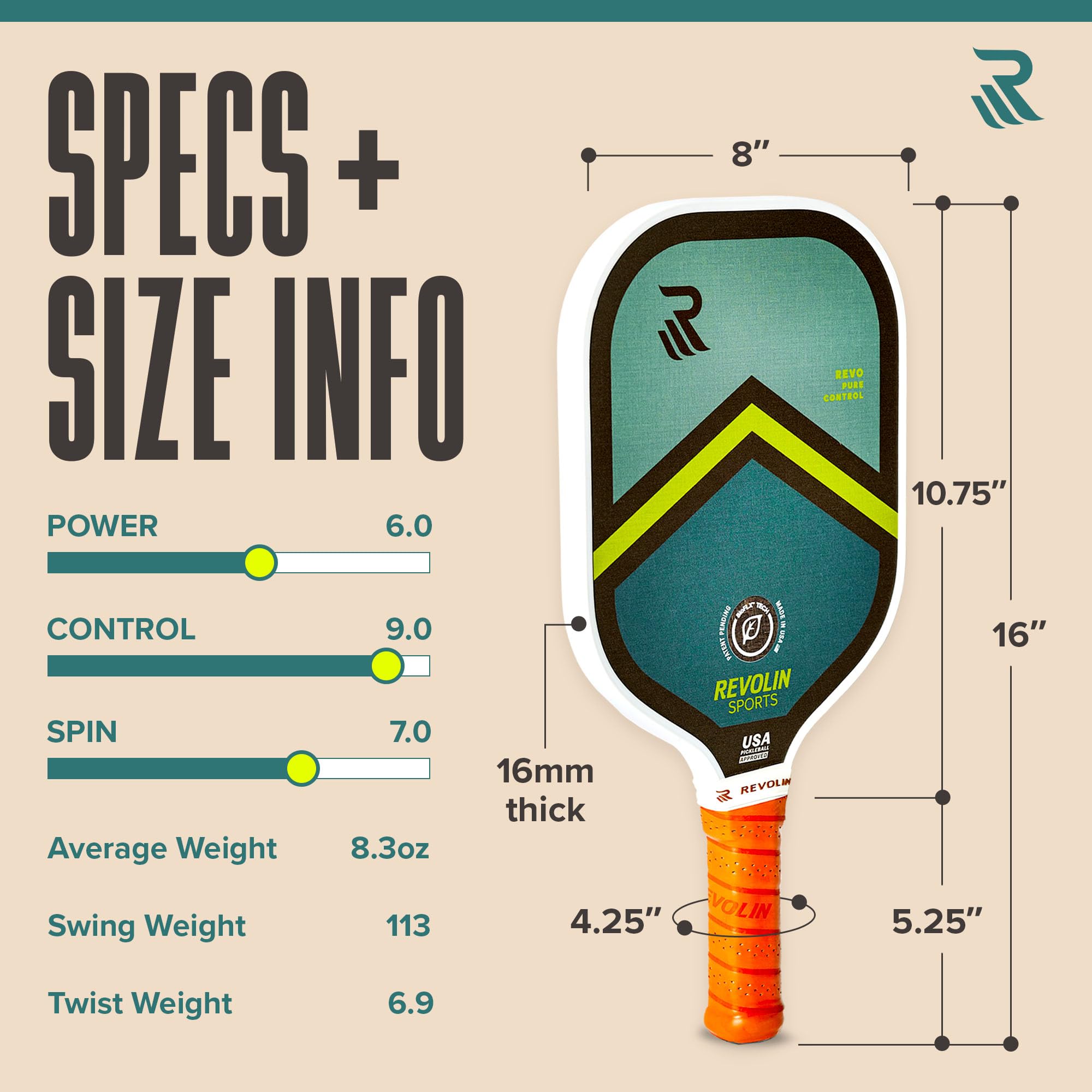 Revolin Sports Revo Pickleball - Racchetta da pickleball, approvata dagli Stati Uniti