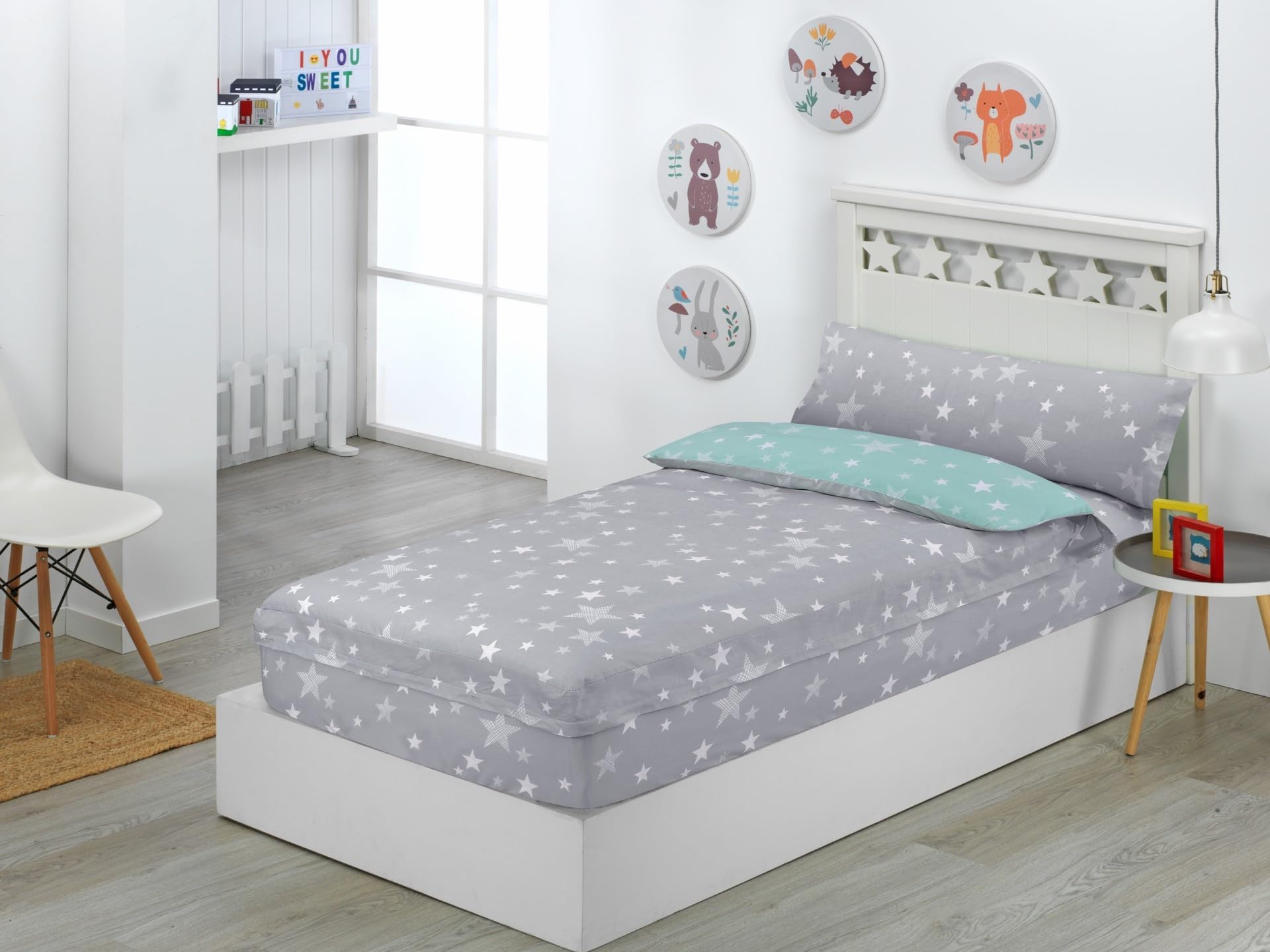 Saco Nórdico con Cremallera Cama Infantil Estrellas Stars Relleno Incluido Color Gris Talla Cama 90